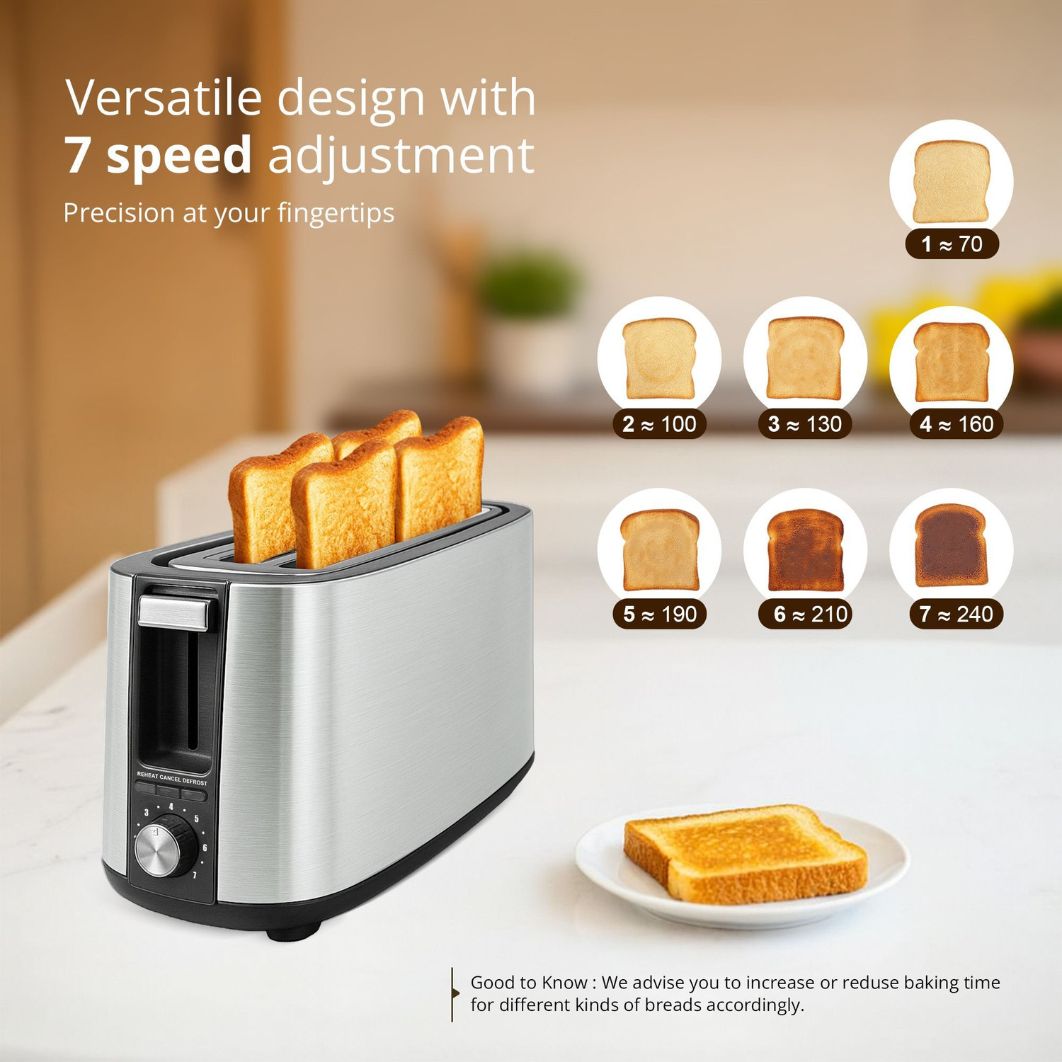 Image of iBELL CrustoF40 Bread Toaster -Auto Shutoff, Defrost /Reheat /Cancel Button, 7 Level, 1400 W Pop Up Toaster