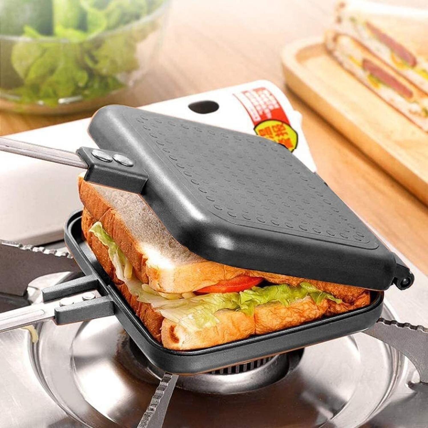 Image of RECTITUDE Bread Toaster, Sandwich Maker Griller with bakelite Long Handles 2 W Pop Up Toaster