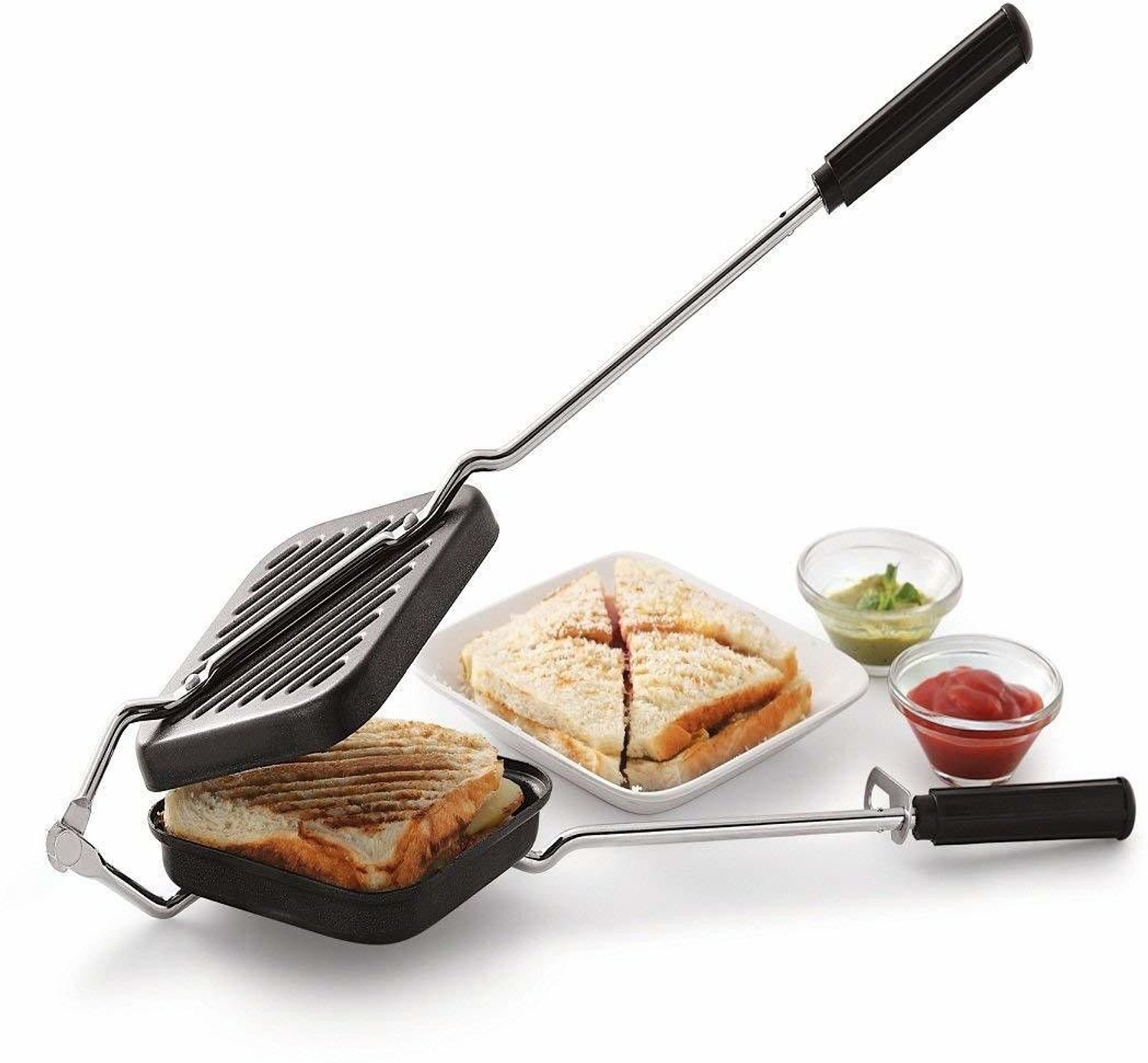 Image of Regalo by khatushyam Grill and Toast Sandwich Maker Sandwich Gas Toaster Premium Non Stick Cookware, 1 piece, Black 200 W Pop Up Toaster