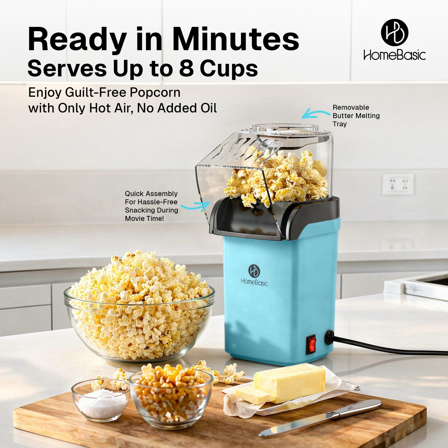 Image of HOMEBASIC HOMEBASIC 1200W Hot Air Popcorn Maker HB-PM-01 60 g Popcorn Maker