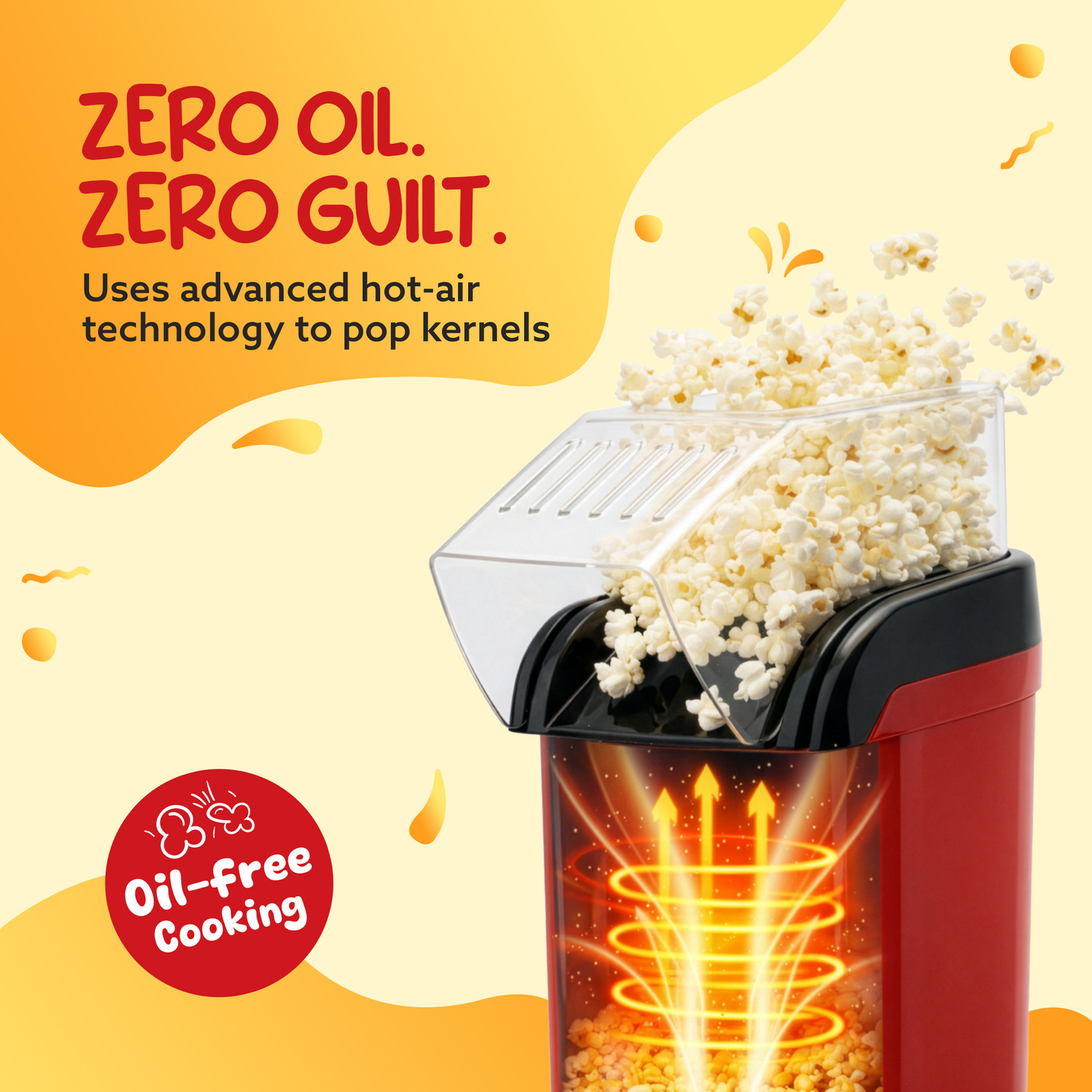 Image of AGARO Delite Electric Popcorn Maker, 1200W Hot Air Popper Oil-Free Healthy Snacks for Kids in 2 Mins, 98% Popping Rate with Measuring Cup 2 L Popcorn Maker