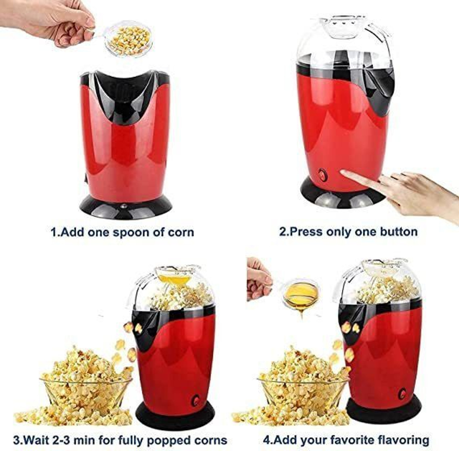 Image of NHOUSE Popcorn Maker Household Automatic Popcorn Machine 300 ml Popcorn Make Popcorn Machine - Oil Mini Hot Air Popcorn Machine Snack Maker Portable Electric 500 L Popcorn Maker