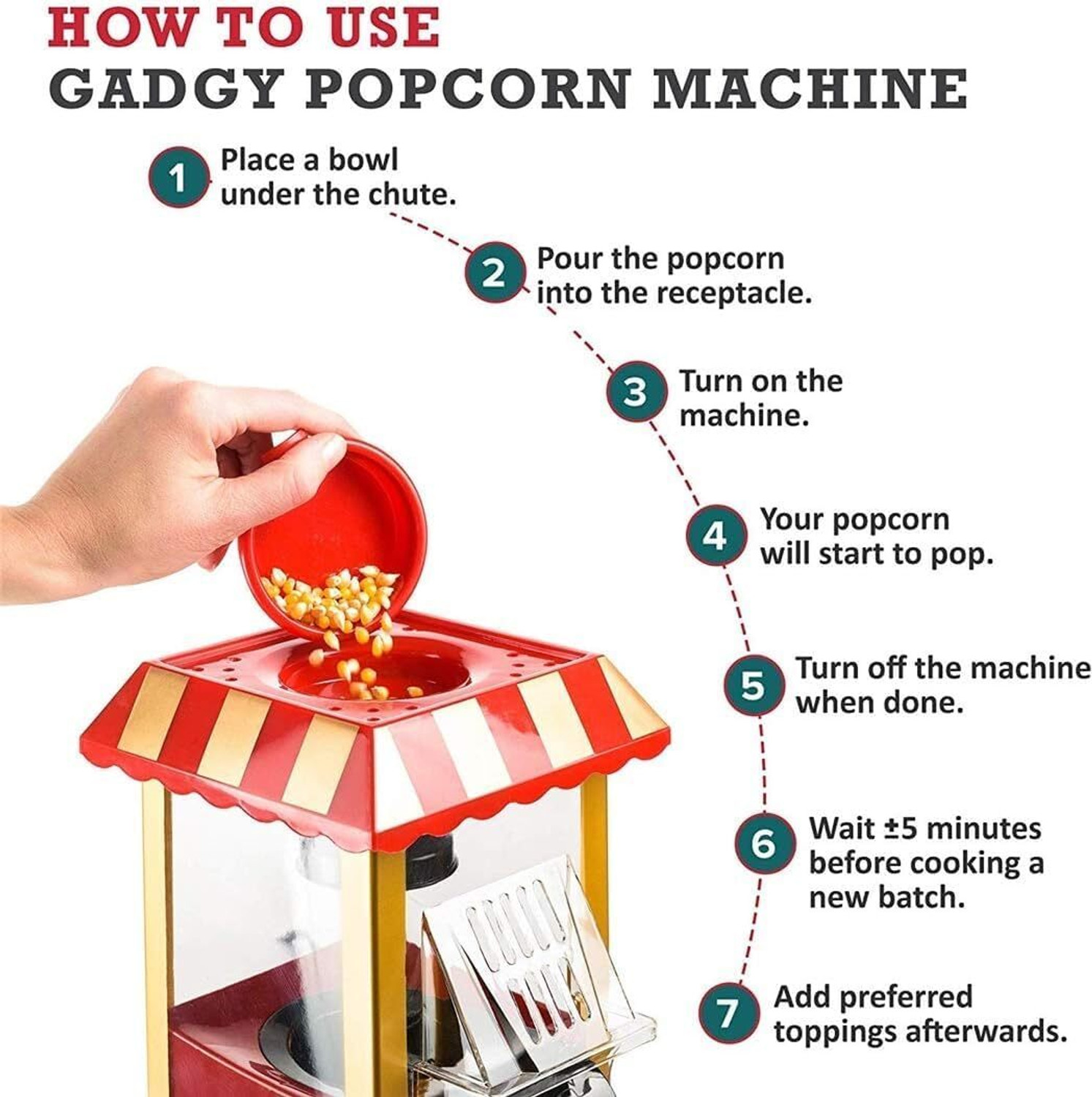 Image of stylecrafted 1200W Popcorn Machine for Home Large Capacity Fast Popping Maker big-popcorn-maker-red-1200w-8 500 g Popcorn Maker