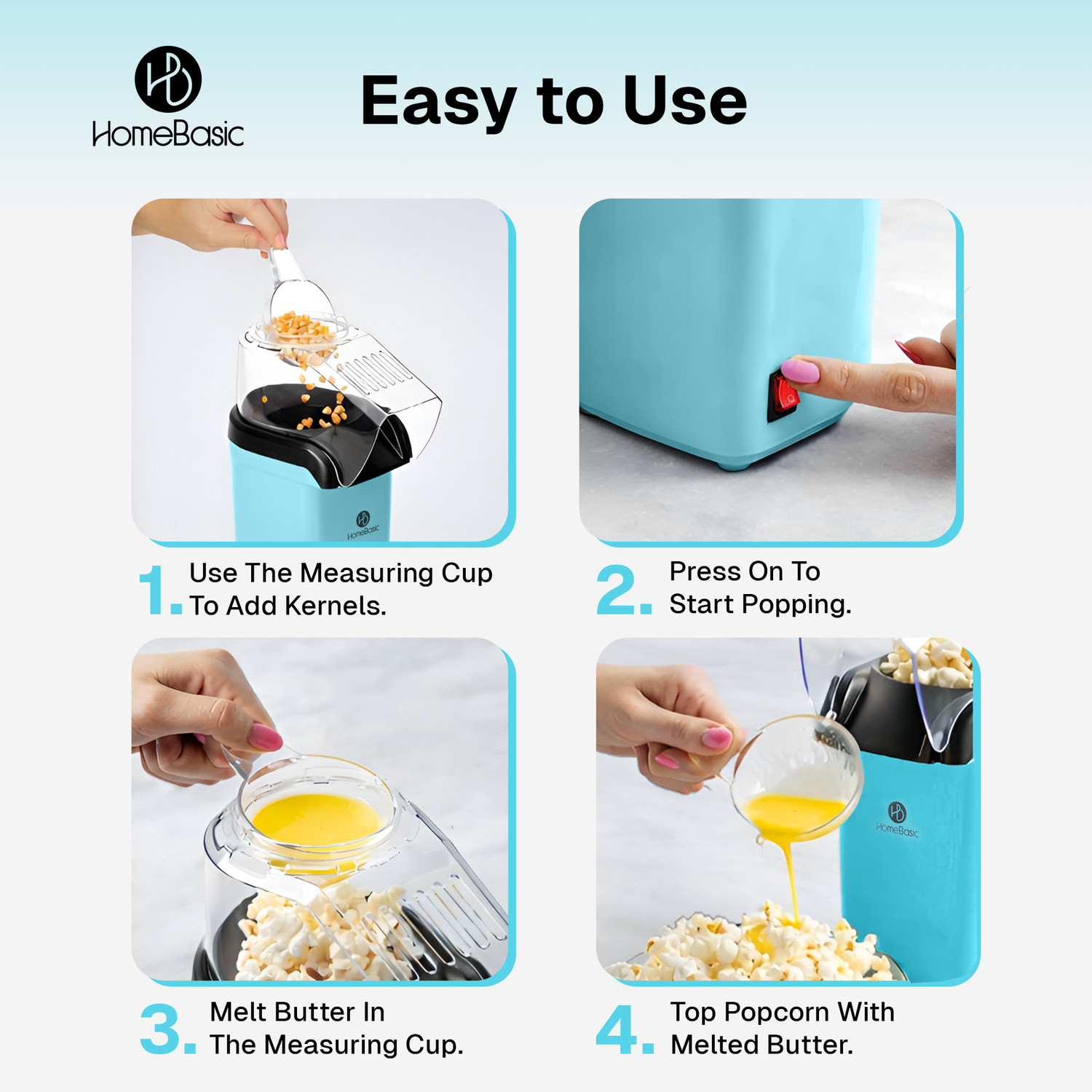 Image of HOMEBASIC HOMEBASIC 1200W Hot Air Popcorn Maker HB-PM-01 60 g Popcorn Maker