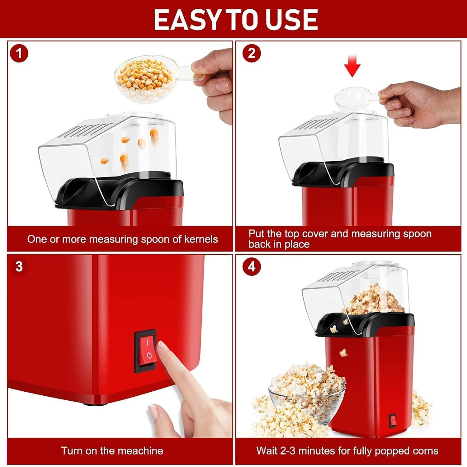 Image of SJ ENTERPRISE No Oil Needed, Healthy Snack, BPA-Free Automatic Popcorn Machine 60 g Popcorn Maker