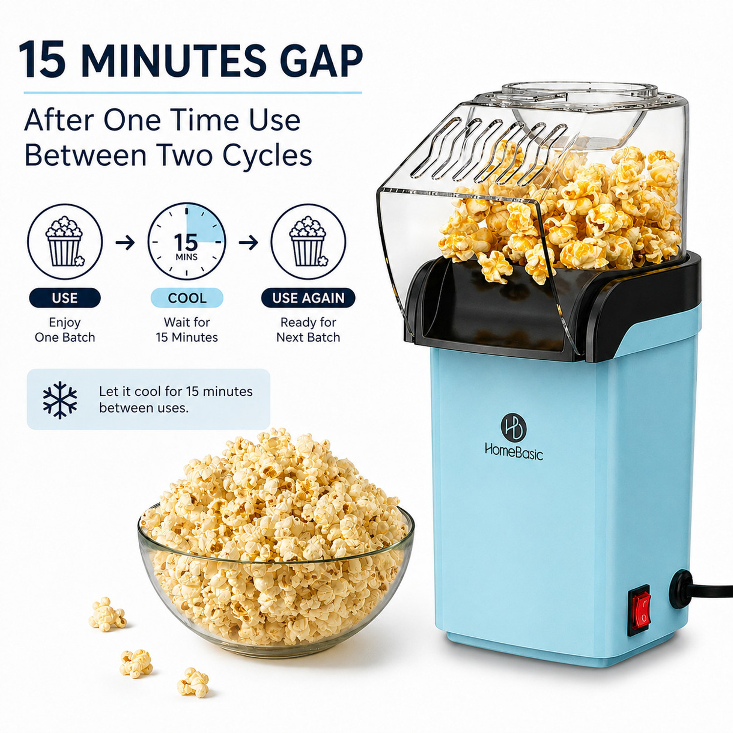 Image of HOMEBASIC HOMEBASIC 1200W Hot Air Popcorn Maker HB-PM-01 60 g Popcorn Maker