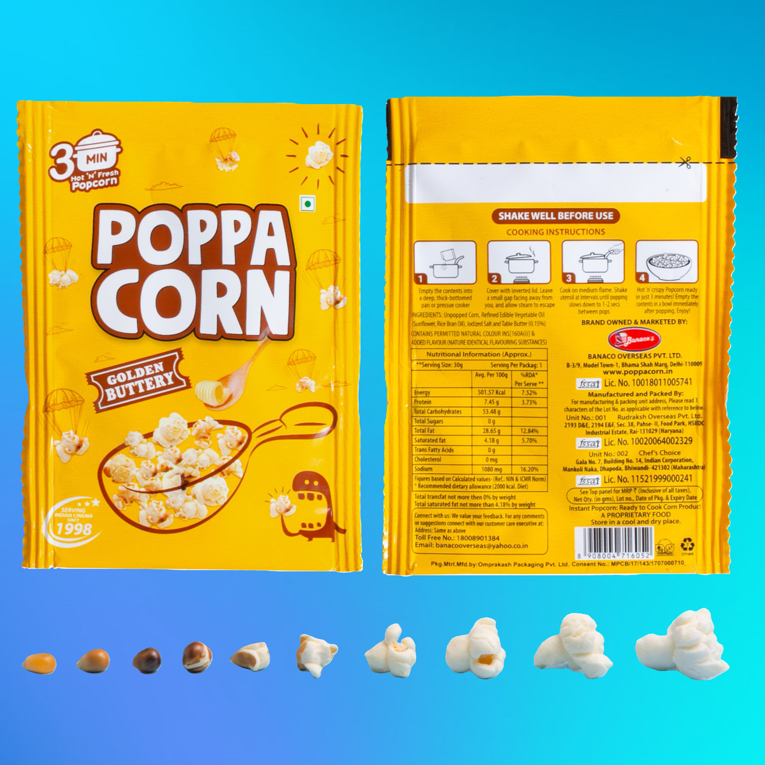 Image of poppacorn Instant Cooker Popcorn 35gX10 Pouches Imported Corn Kernels Golden Buttery Popcorn