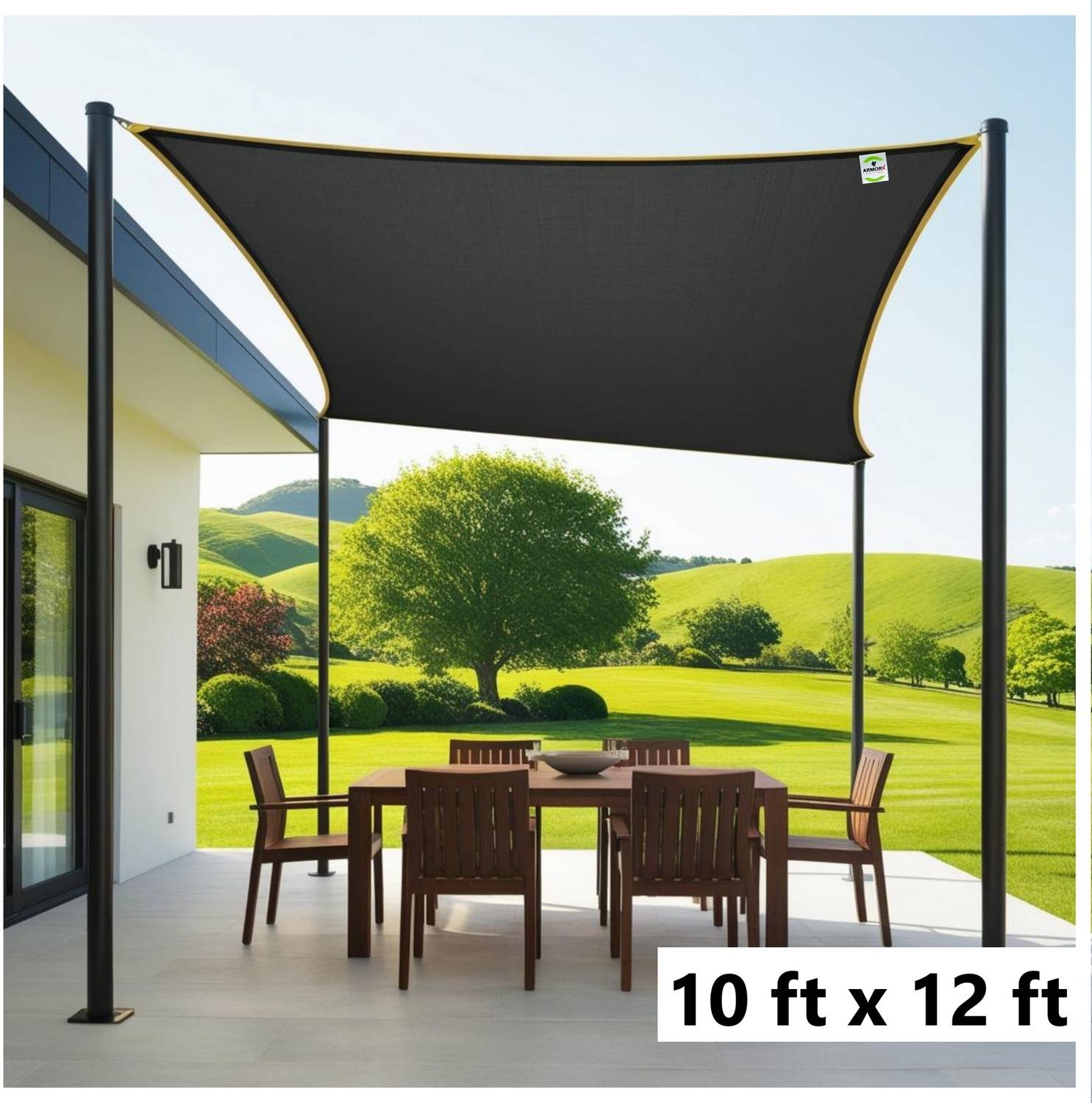 ARMORX Shade Net - UV Stabilized 75% Sun Block - Easy Installation - 10ftx12ft-BLK - Portable Green House