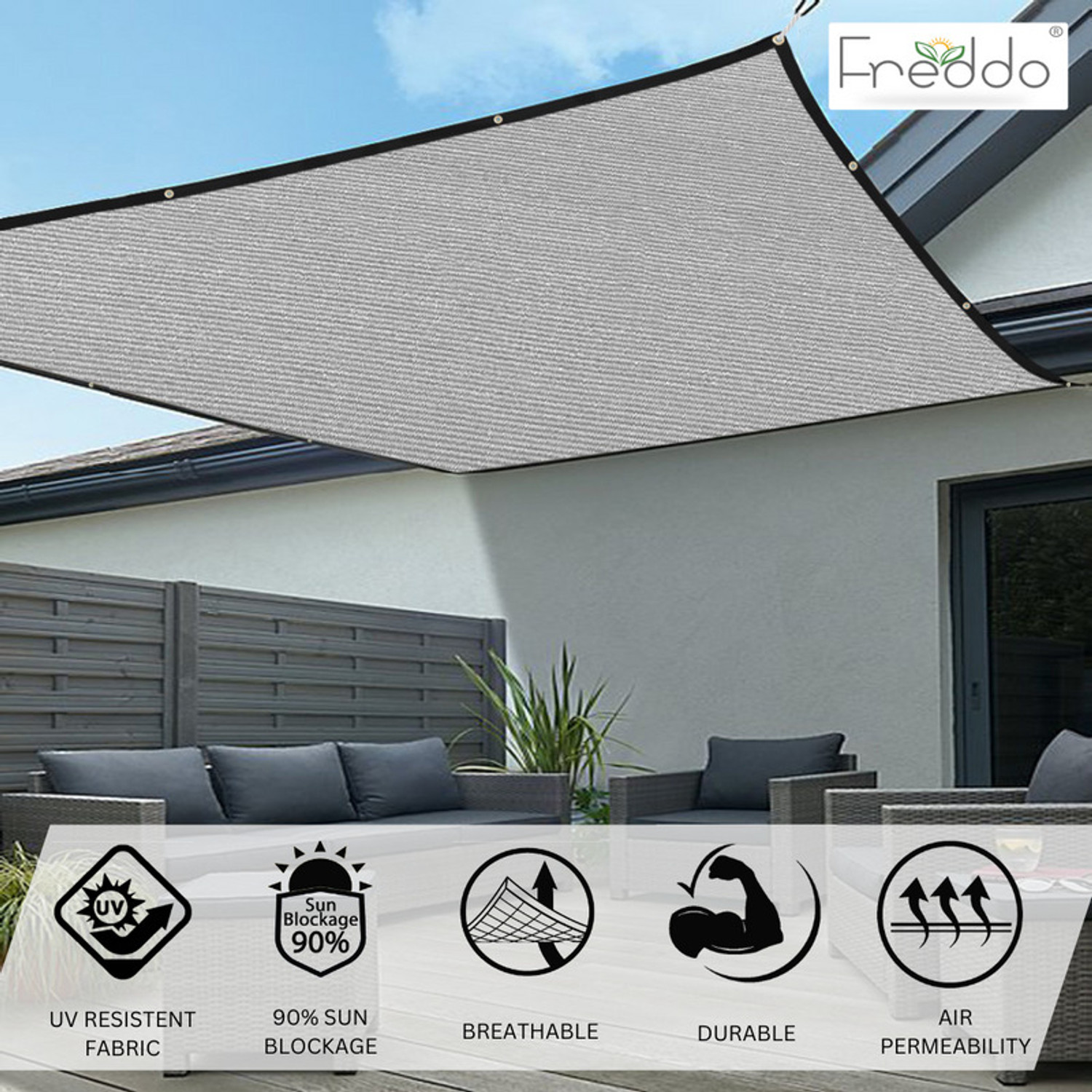 Image of Freddo Sun Shade Net 5 X 6 Ft With Brass Eyelet 90% Sun and UV Blockage Portable Green House