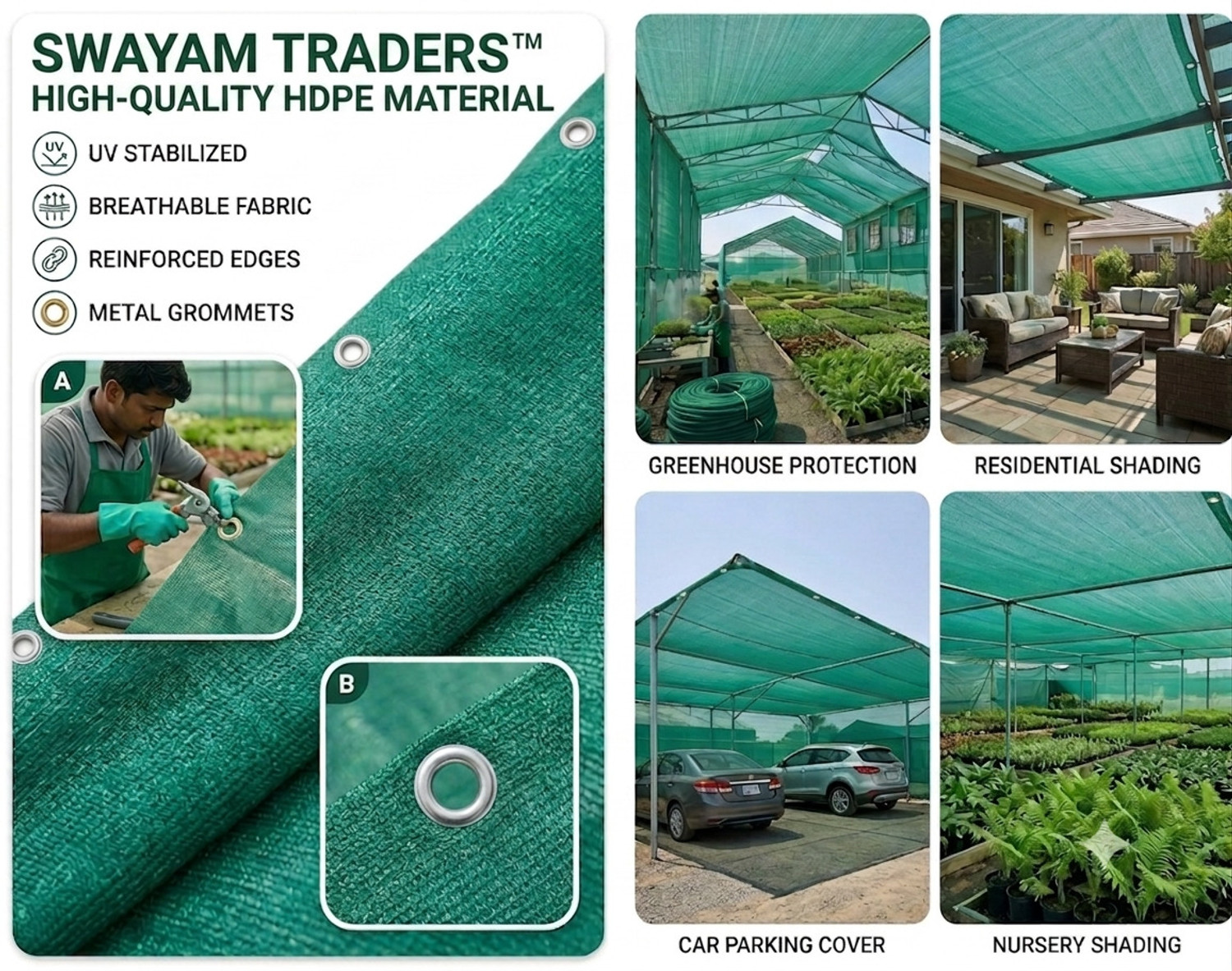 Image of Swayam Traders Green Shade Net for Agriculture & Nursery | 10 ft*15 ft 75% Sun Protection Portable Green House
