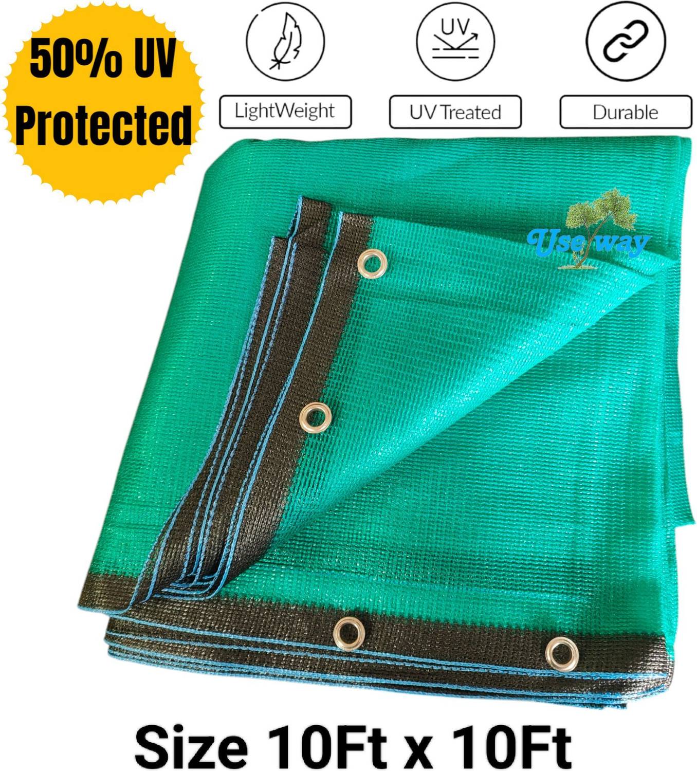 cappy Green Shade Net (10Ft x 10Ft)-50% UV Block multipurpose For Garden/Balcony Portable Green House