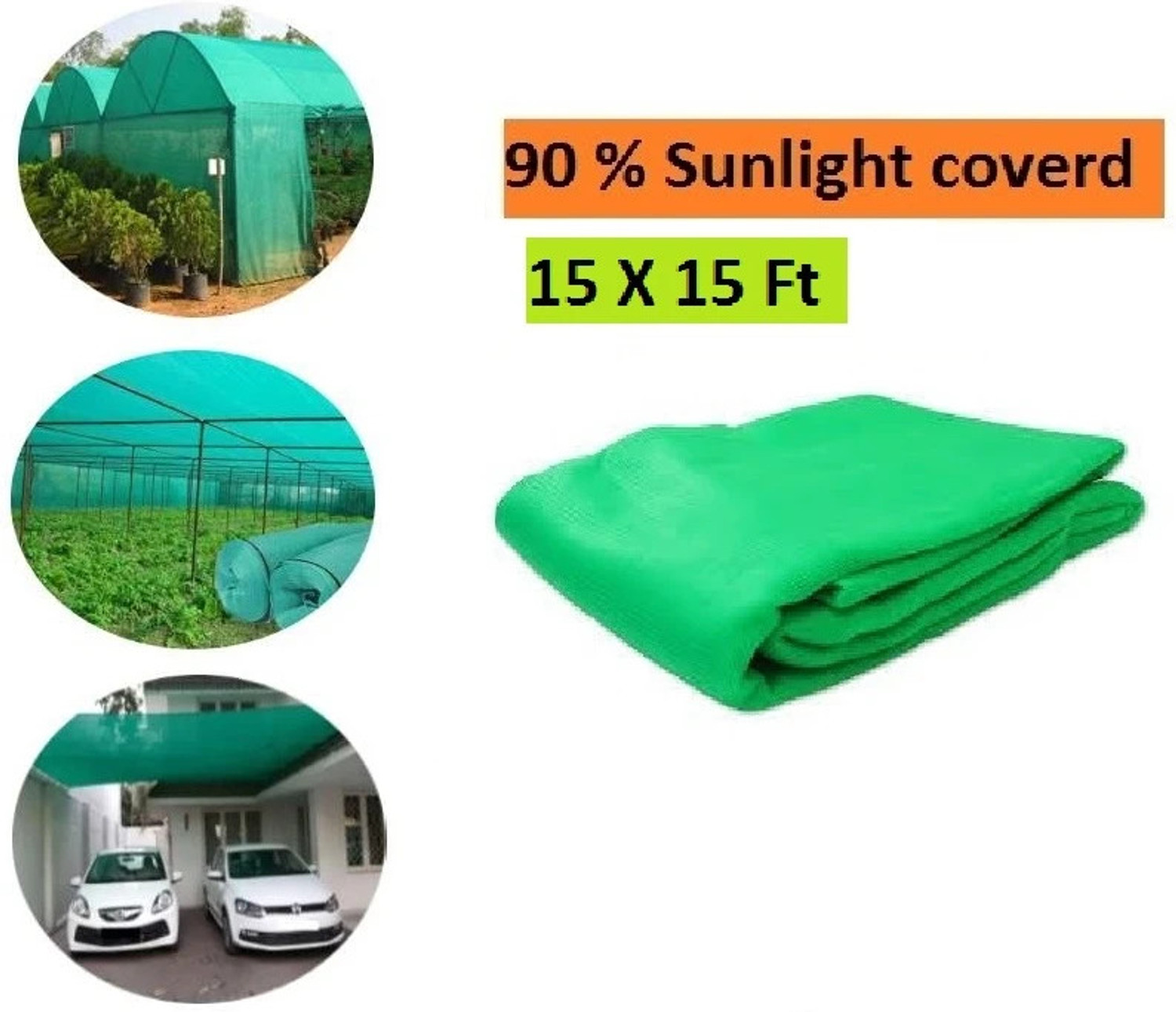 Image of Greenery Green Shade Net for Garden | Green net for Balcony, 90% HIGH Density 15 x 15 ft Portable Green House
