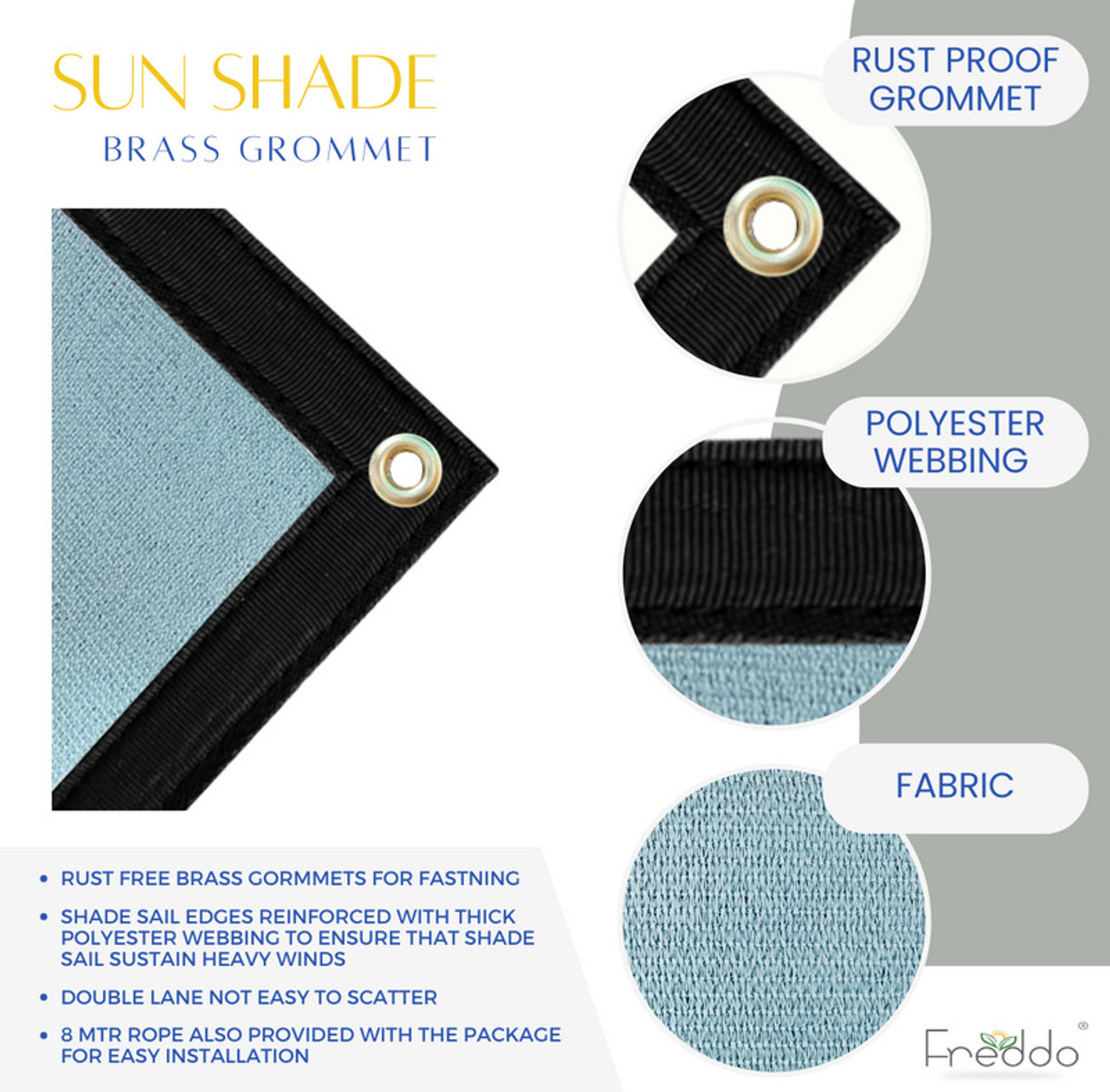 Image of Freddo Sun Shade Net 5 X 6 Ft With Brass Eyelet 90% Sun and UV Blockage Portable Green House