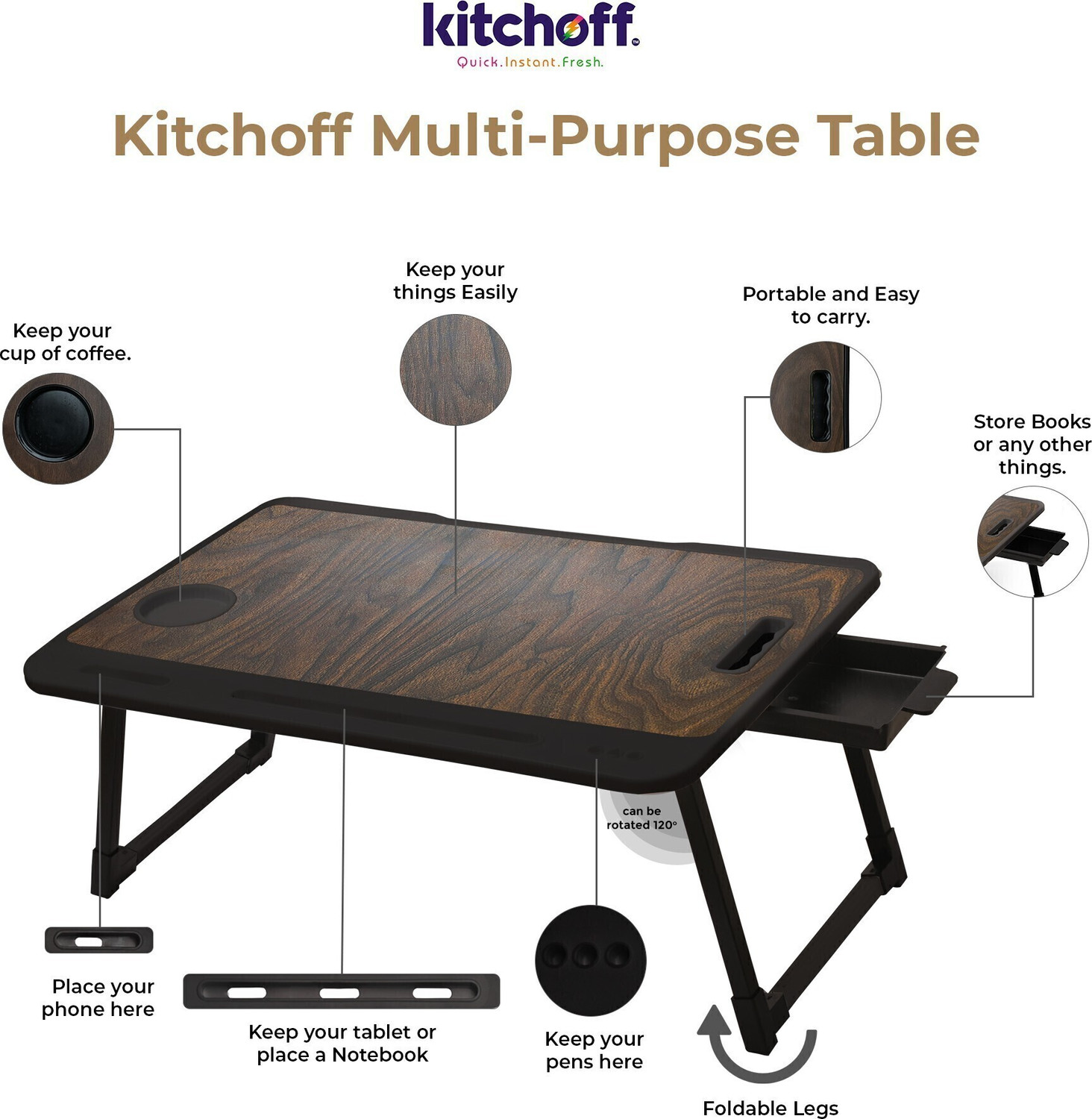 Image of HASMUN Foldable multipurpose Table Wood Portable Laptop Table