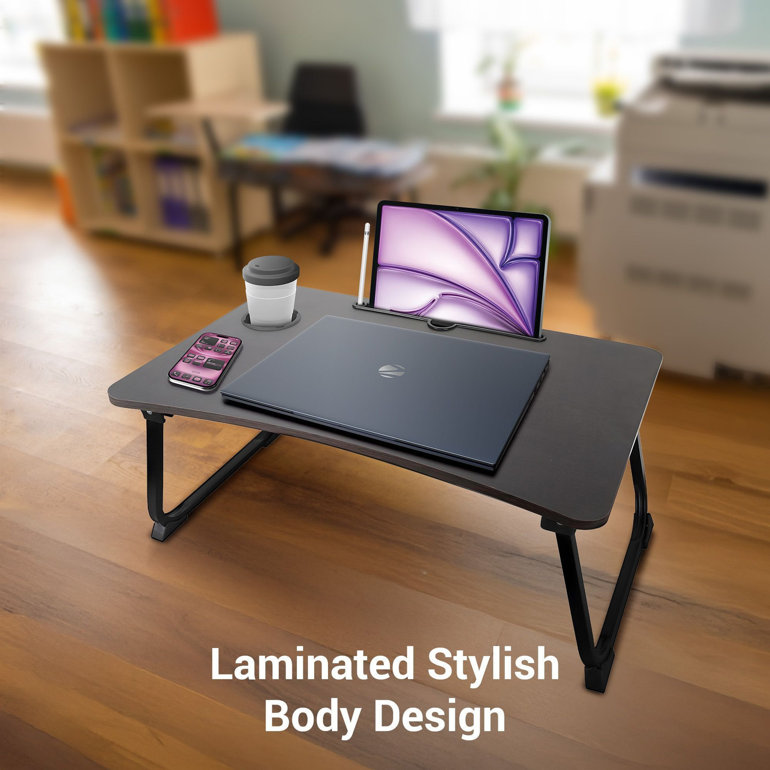 Image of ZEBRONICS ZEB - DOW Y2 (Black) Wood Portable Laptop Table