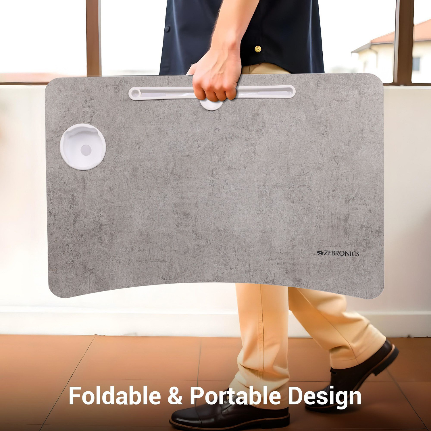 Image of ZEBRONICS ZEB - DOW Y2 (Cement Grey) Wood Portable Laptop Table