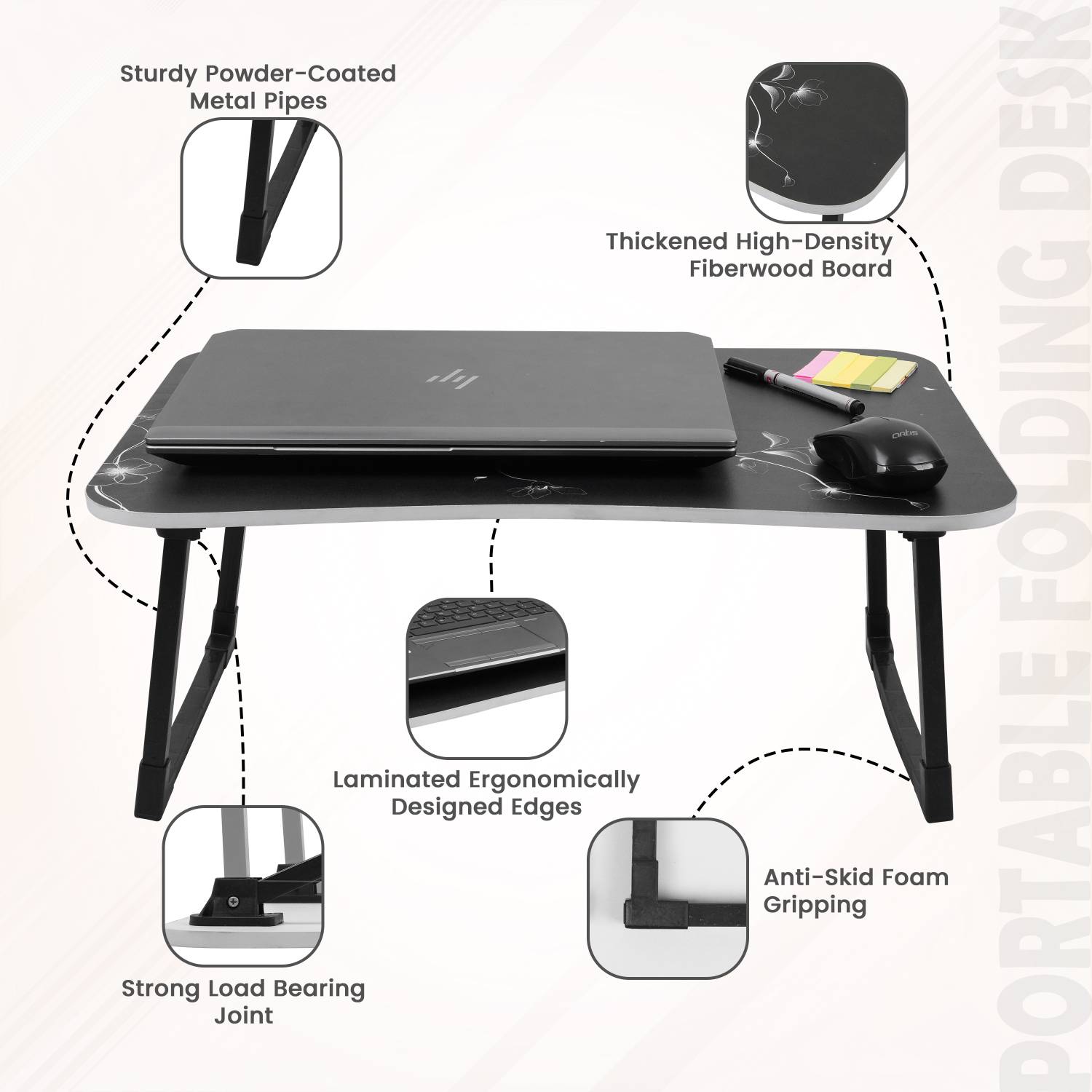 FurniGully Wood Portable Laptop Table Black - Image 5