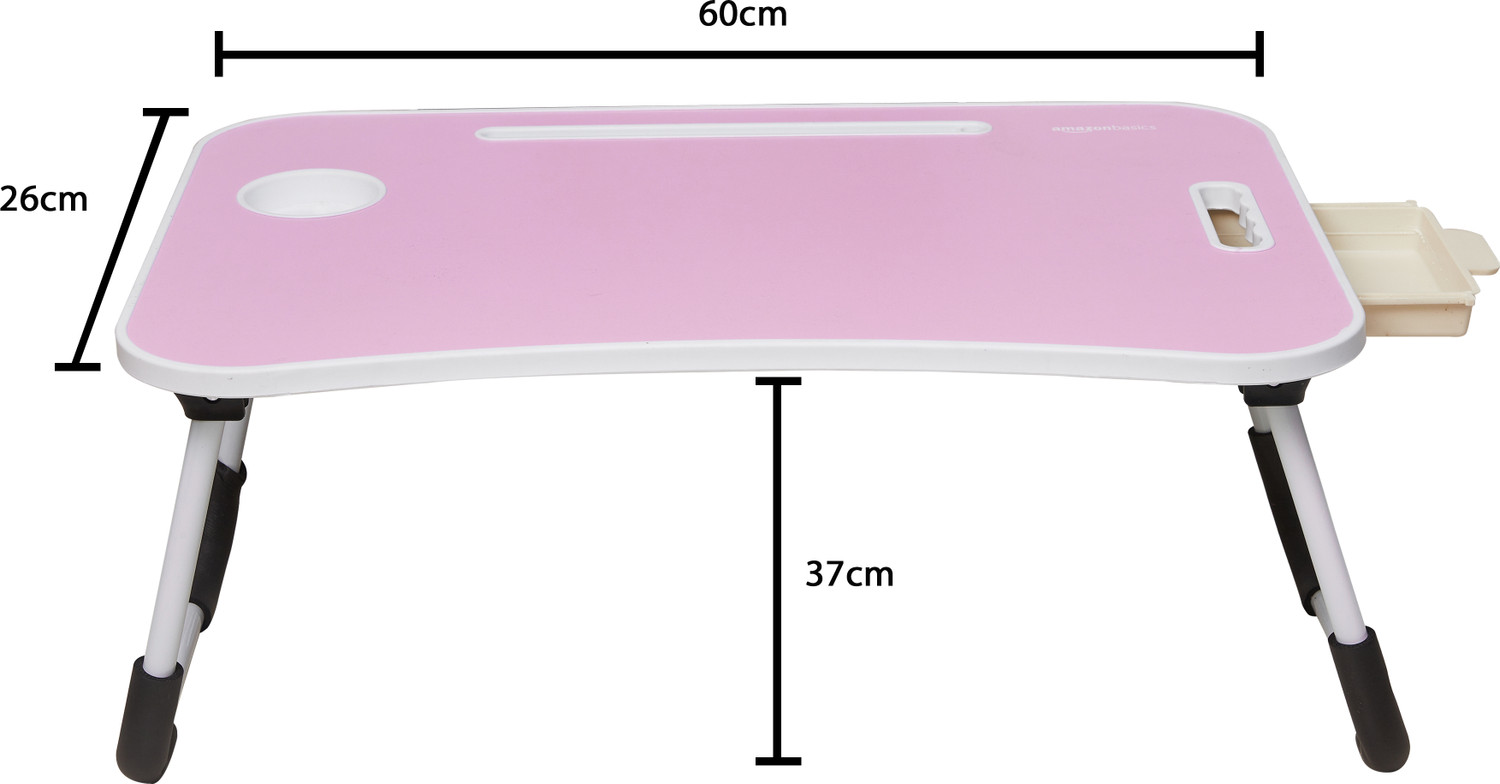 Image of Flipkart Perfect Homes Studio Foldable Wooden Mini Laptop Table for Bed, Study Table with Drawer, Table (Pink) Wood Portable Laptop Table