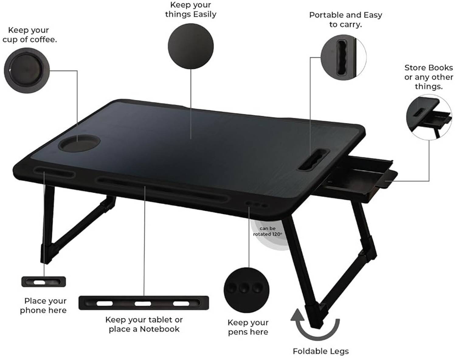 FurniGully Wood Portable Laptop Table - Image 2