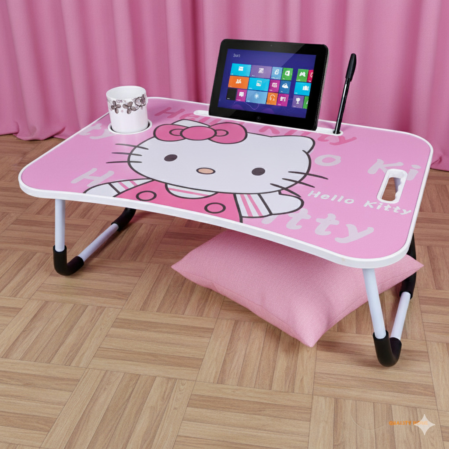 Image of Kiara Quality First Hello Kitty Prints Protable Foldable Table for Study & Work, Best for Work Home Wood Portable Laptop Table