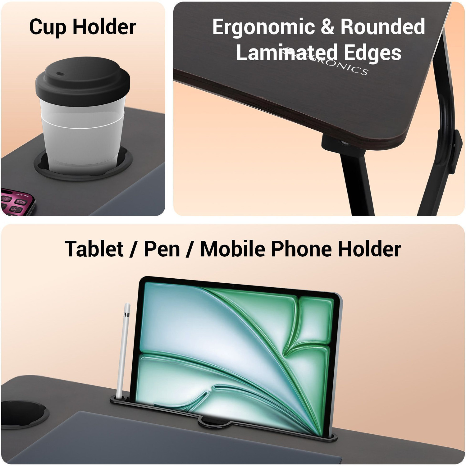 Image of ZEBRONICS ZEB - DOW Y2 (Black) Wood Portable Laptop Table