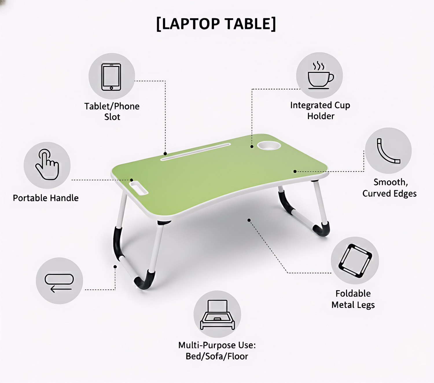 Image of EAGLE INDUSTRIES Foldable Study Table for Kids & Adults with Cup Holder, Laptop Desk Wood Portable Laptop Table