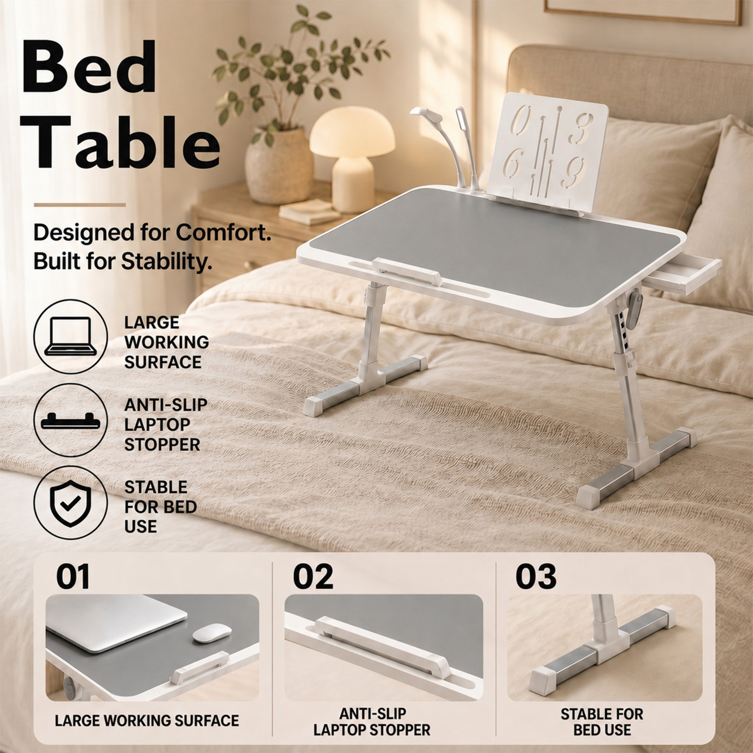 Image of StarAndDaisy Laptop Desk, Portable Foldable Laptop Bed Tray Table with Drawer Wood Portable Laptop Table