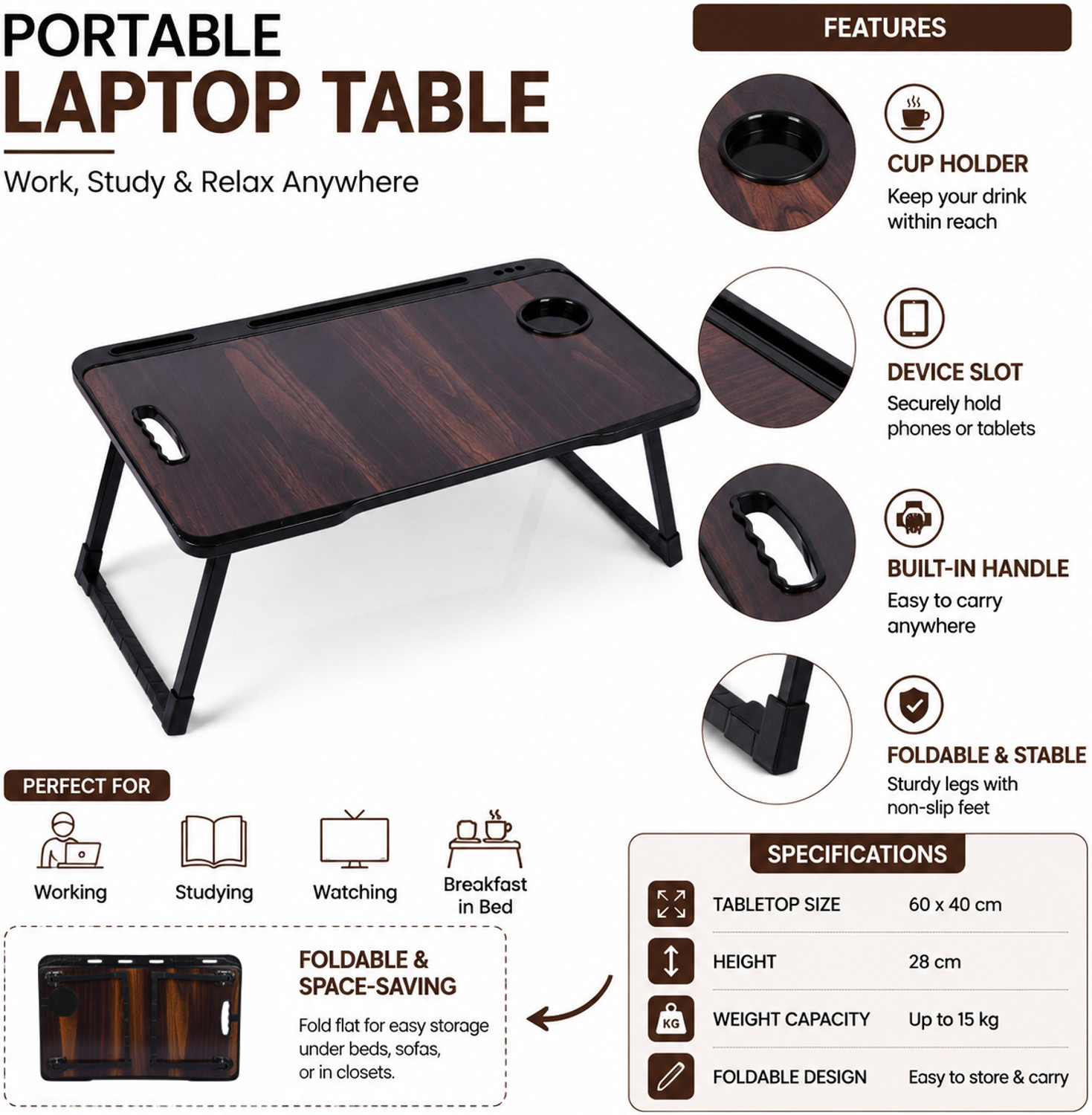 Image of XAIPRO Wood Portable Laptop Table