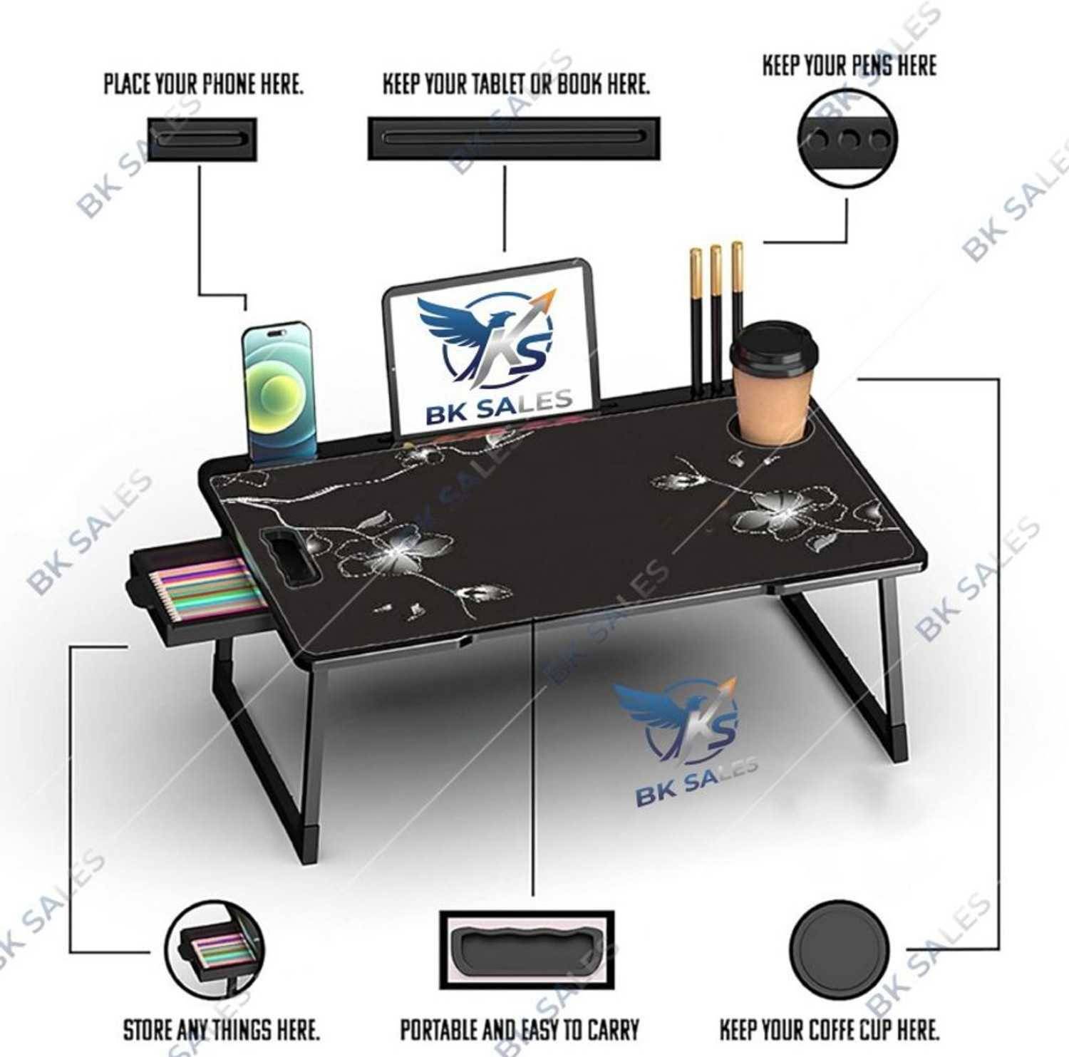 Image of BK SALES flower cotted Plastic Study Table