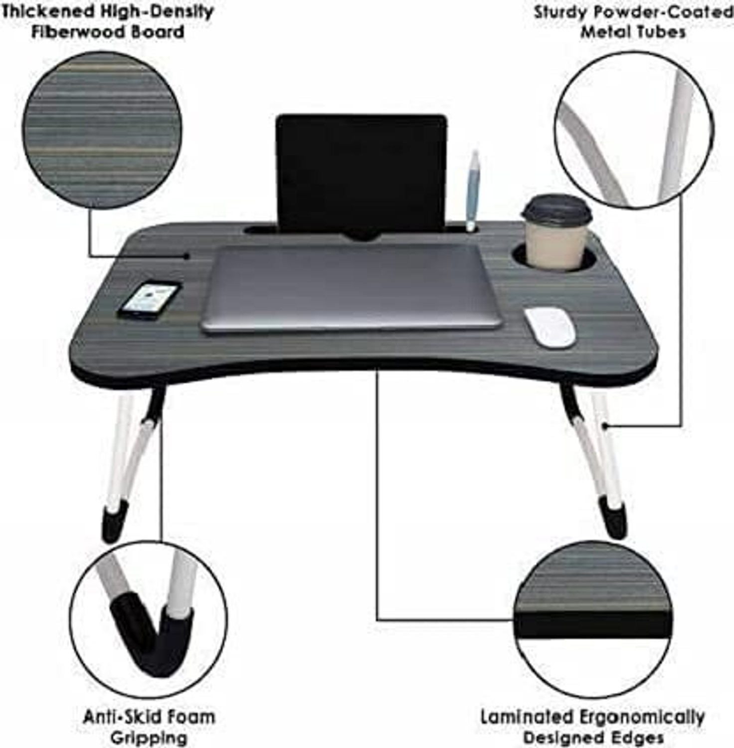 Image of Ritesh Multi-Purpose Laptop Table with Dock Stand Coffee Cup and also Portable table Wood Portable Laptop Table