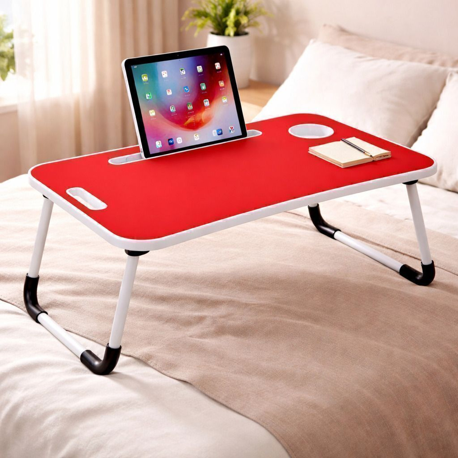 Image of EAGLE INDUSTRIES Foldable Study Table Laptop Table for Bed | Wooden MDF Portable Desk Wood Portable Laptop Table