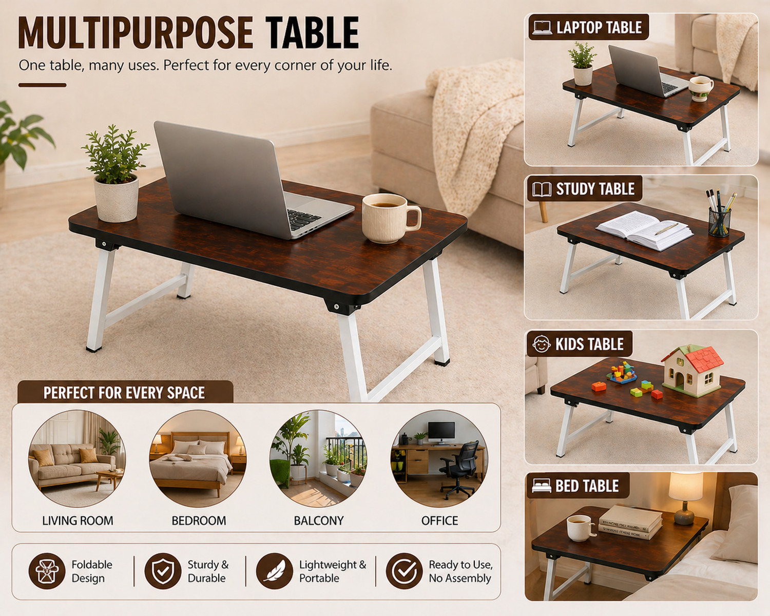 Image of Rite Woodgrain tabletop Wood Portable Laptop Table