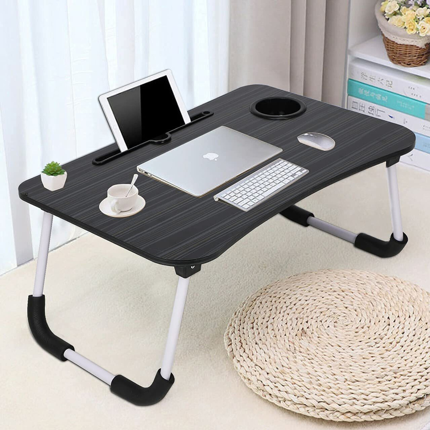Image of Triyug Multipurpose Foldable Table with Cup Holder, Study , Bed Wood Portable Laptop Table