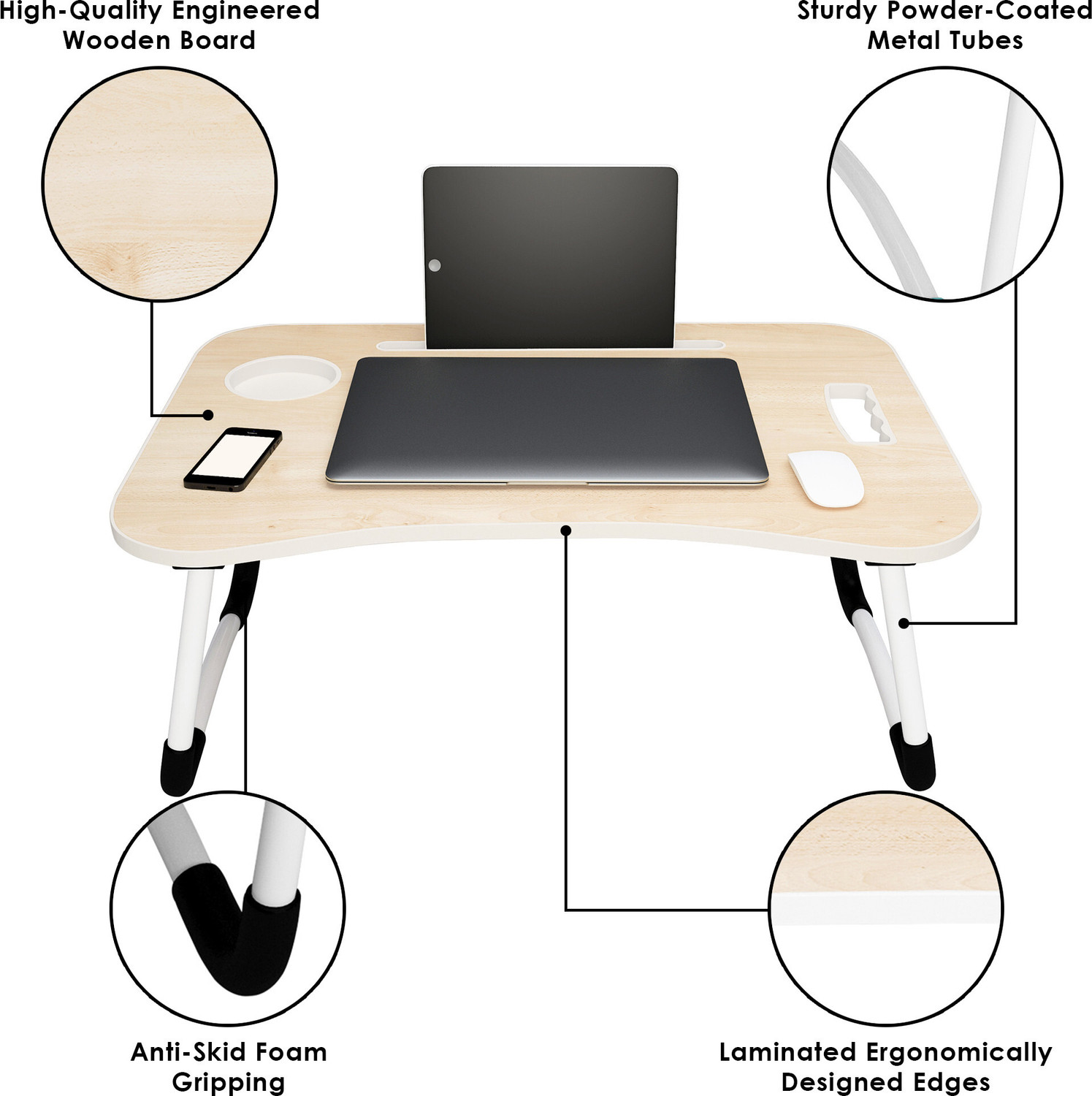 Image of Story@home LT4004 Wood Portable Laptop Table (Finish Color - White Mapple, Pre Assembled)