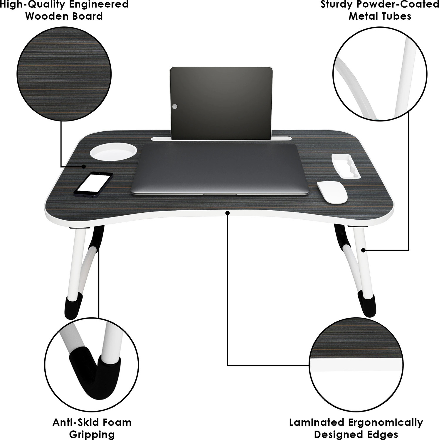 Image of Story@home LT4002 Wood Portable Laptop Table (Finish Color - Black, Pre Assembled)