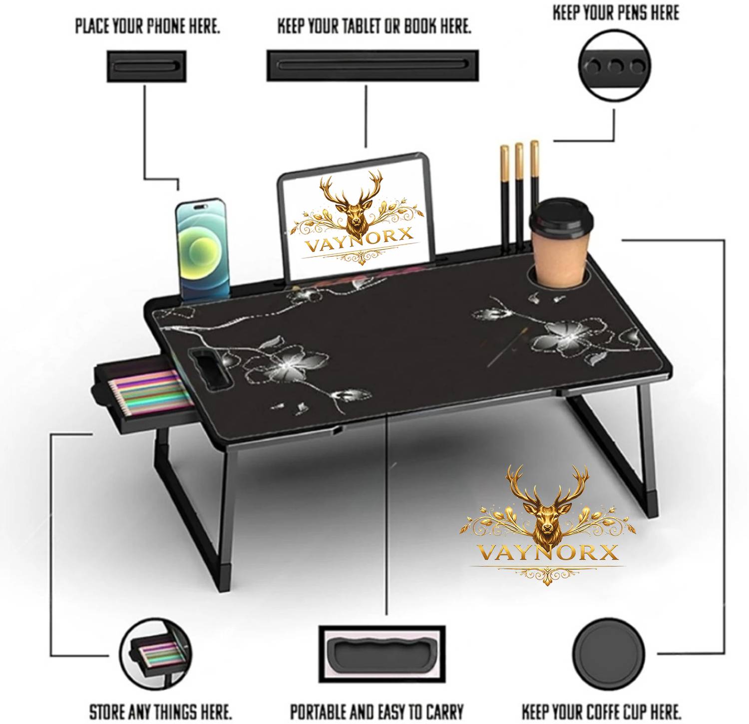 VAYNORX FLOWER@COTT Solid Wood Multipurpose Table - Image 2