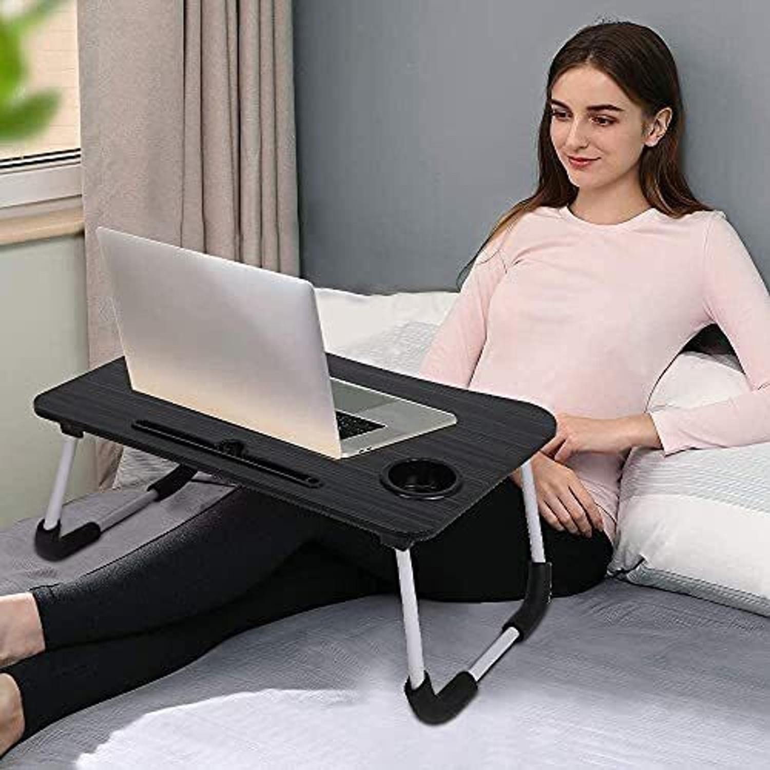 Image of Ritesh Multi-Purpose Laptop Table with Dock Stand Coffee Cup and also Portable table Wood Portable Laptop Table