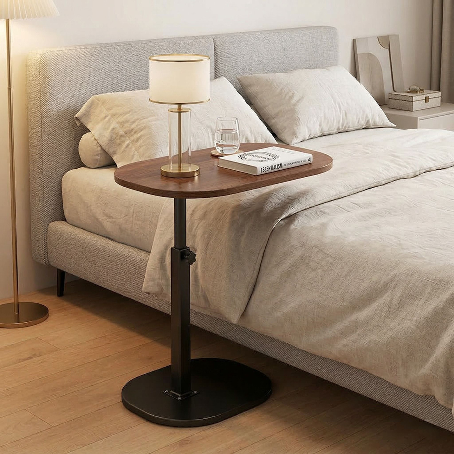 Image of Virah Adjustable C-Shaped Side Table,Engineered Solid Wood & Heavy-Duty Metal Base Wood Portable Laptop Table