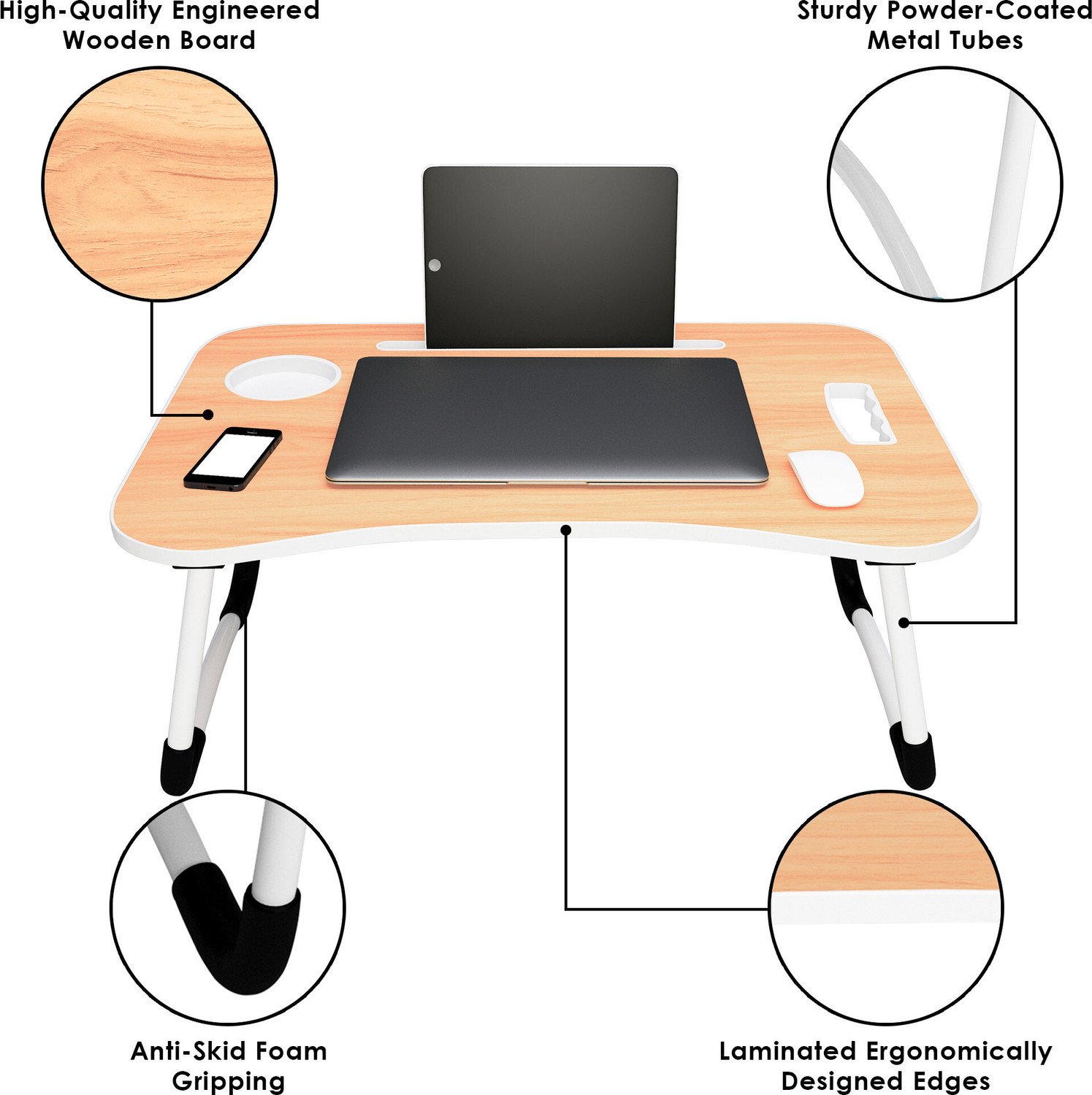 Image of Story@home LT4001 Wood Portable Laptop Table (Finish Color - Walnut, Pre Assembled)