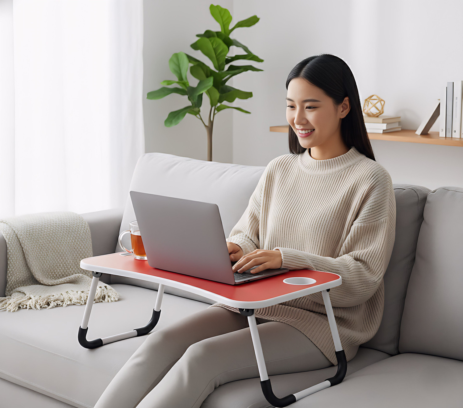 Image of EAGLE INDUSTRIES Foldable Study Table Laptop Table for Bed | Wooden MDF Portable Desk Wood Portable Laptop Table