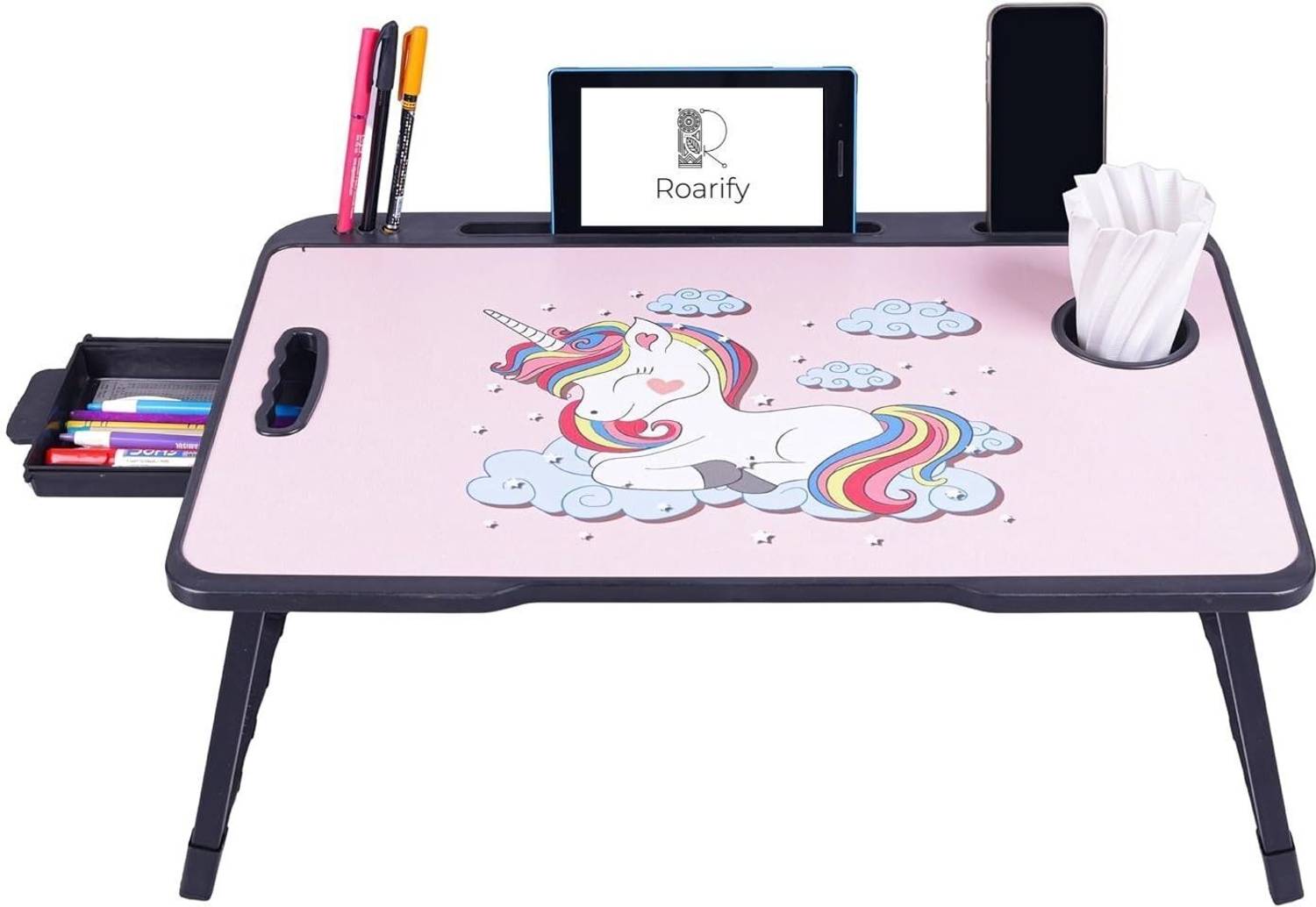 Roarify Premium Wooden Portable Study Table & Laptop Desk for Kids & Adults (Unicorn) Wood Portable Laptop Table