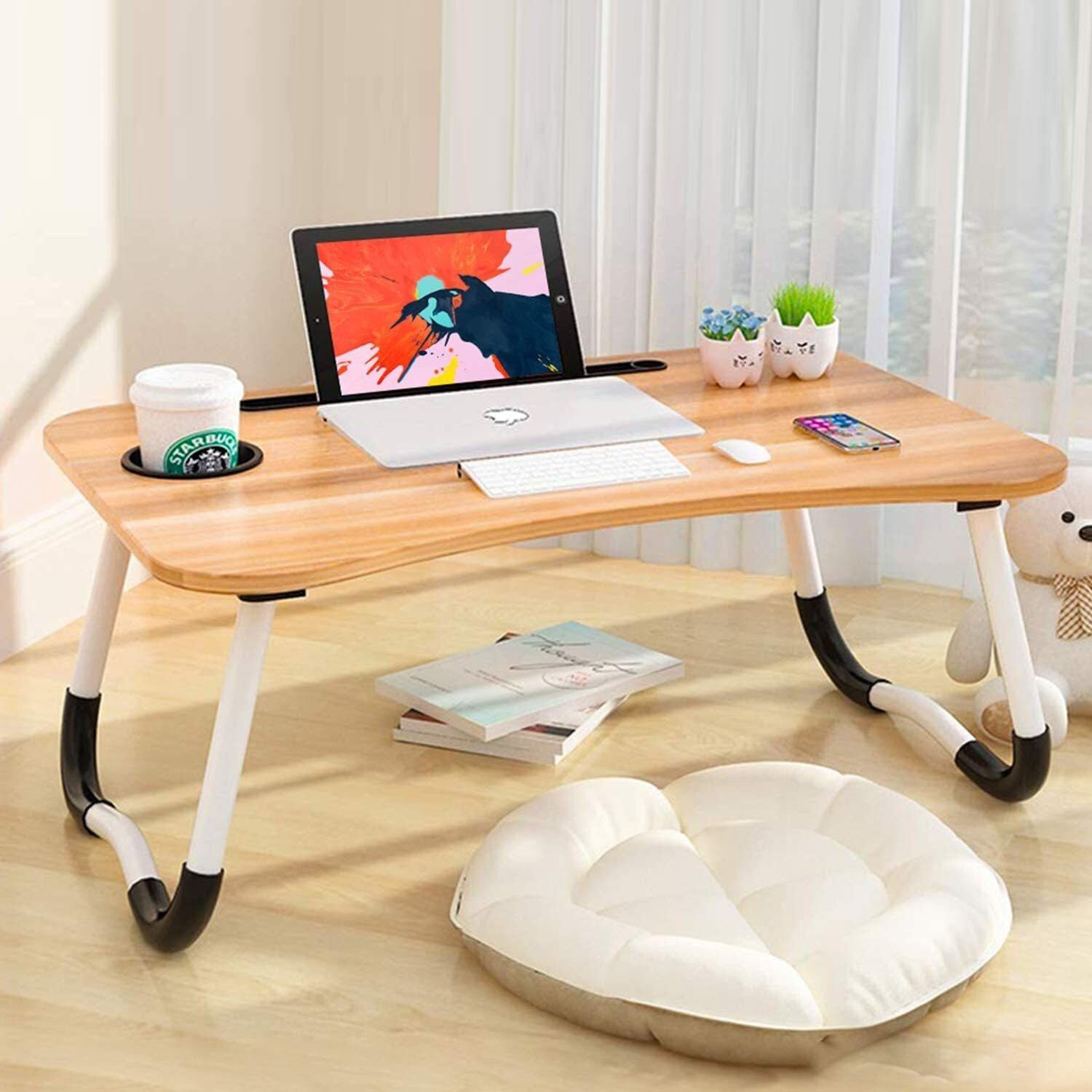 Image of SIDGO Multipurpose Foldable with Cup Holder, Study , Bed Wood Portable Laptop Table