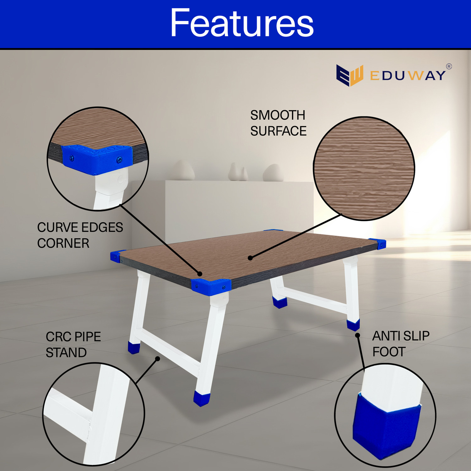 Image of Eduway Portable Laptop wooden bed foldable study table stand for student Home, Office Wood Portable Laptop Table