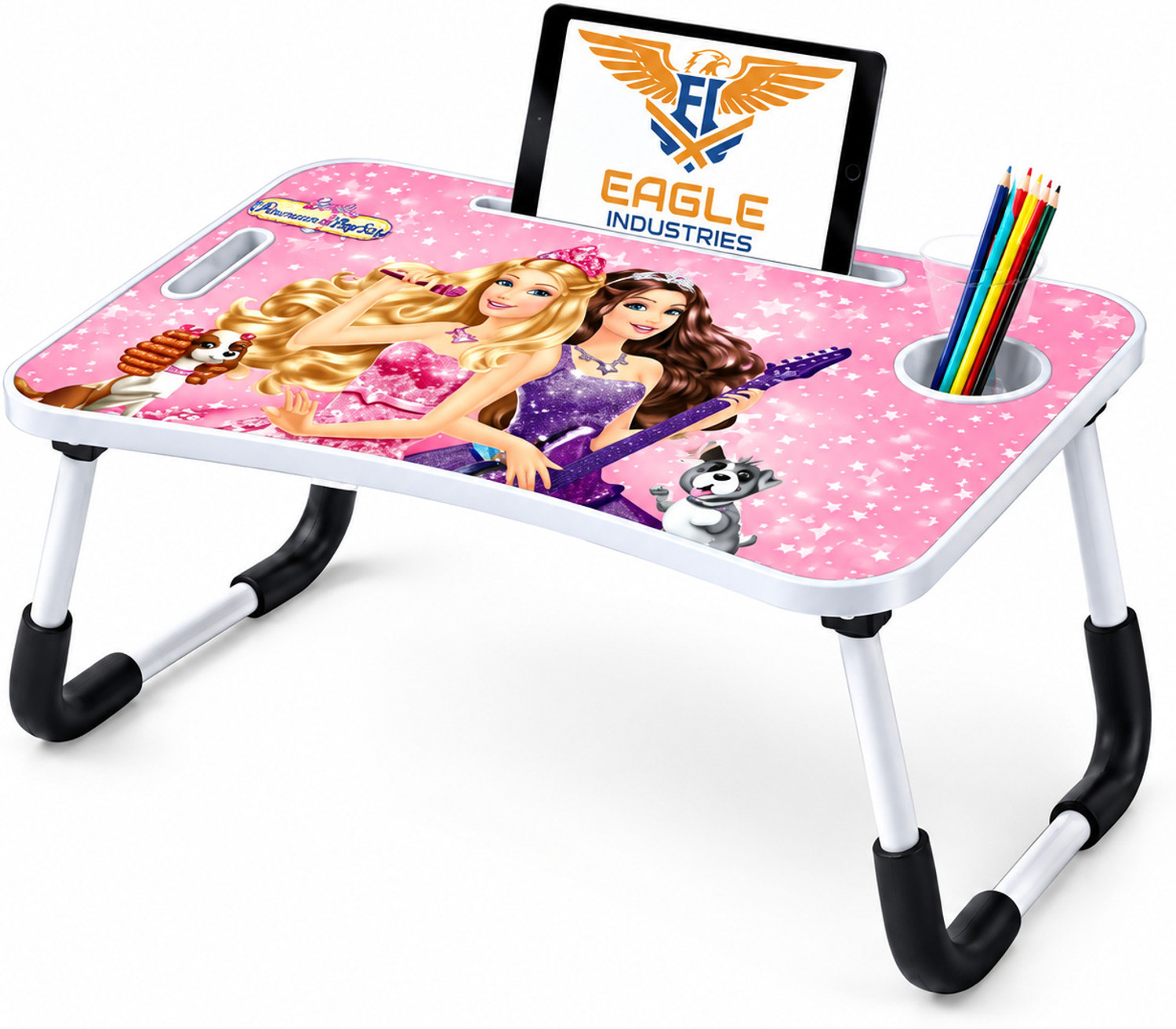 Image of EAGLE INDUSTRIES Foldable Study Table for Kids with Cup Holder & Tablet Slot, Reading Desk Wood Portable Laptop Table