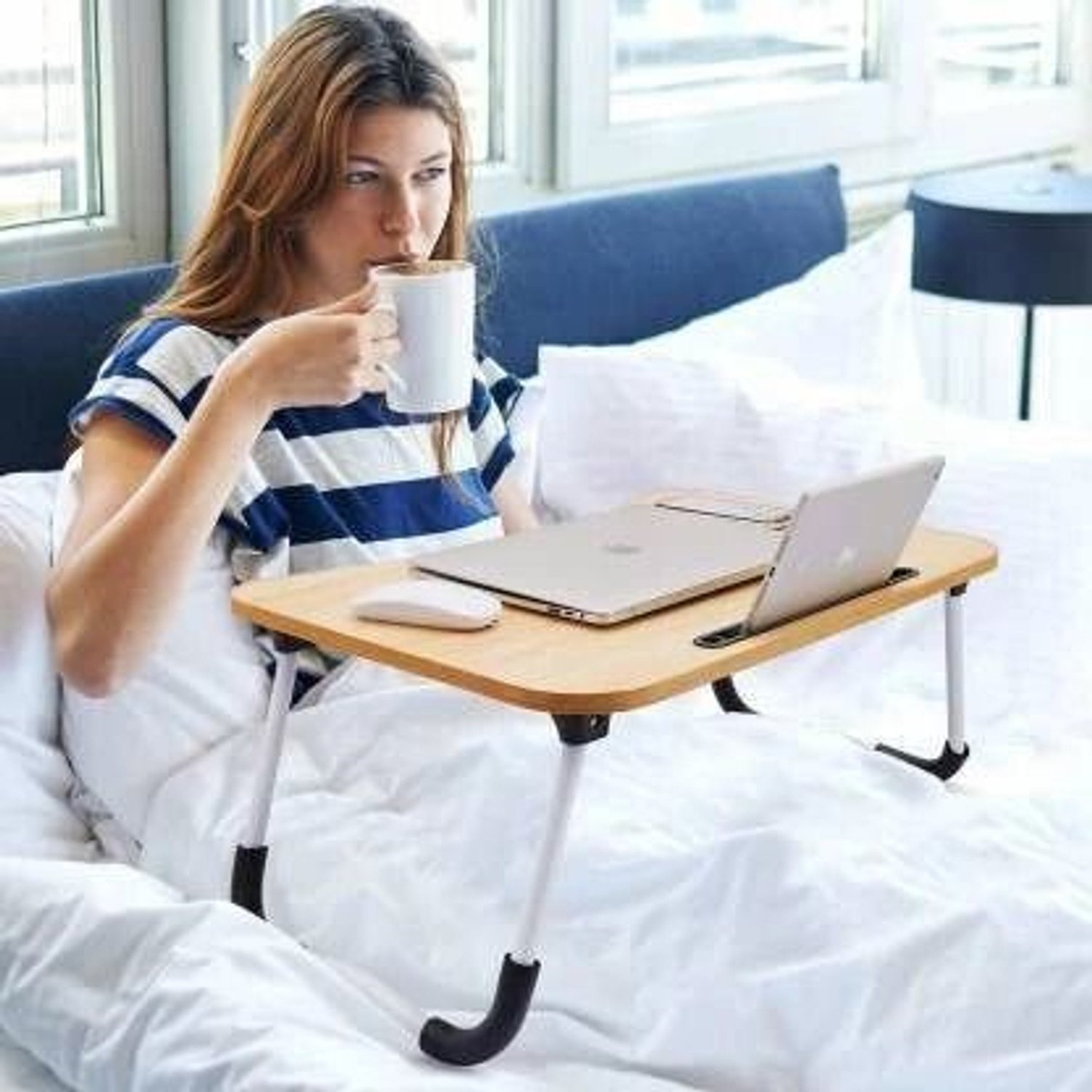 Image of FurniGully Work Tray Table Stand for Writing Wood Portable Laptop Table