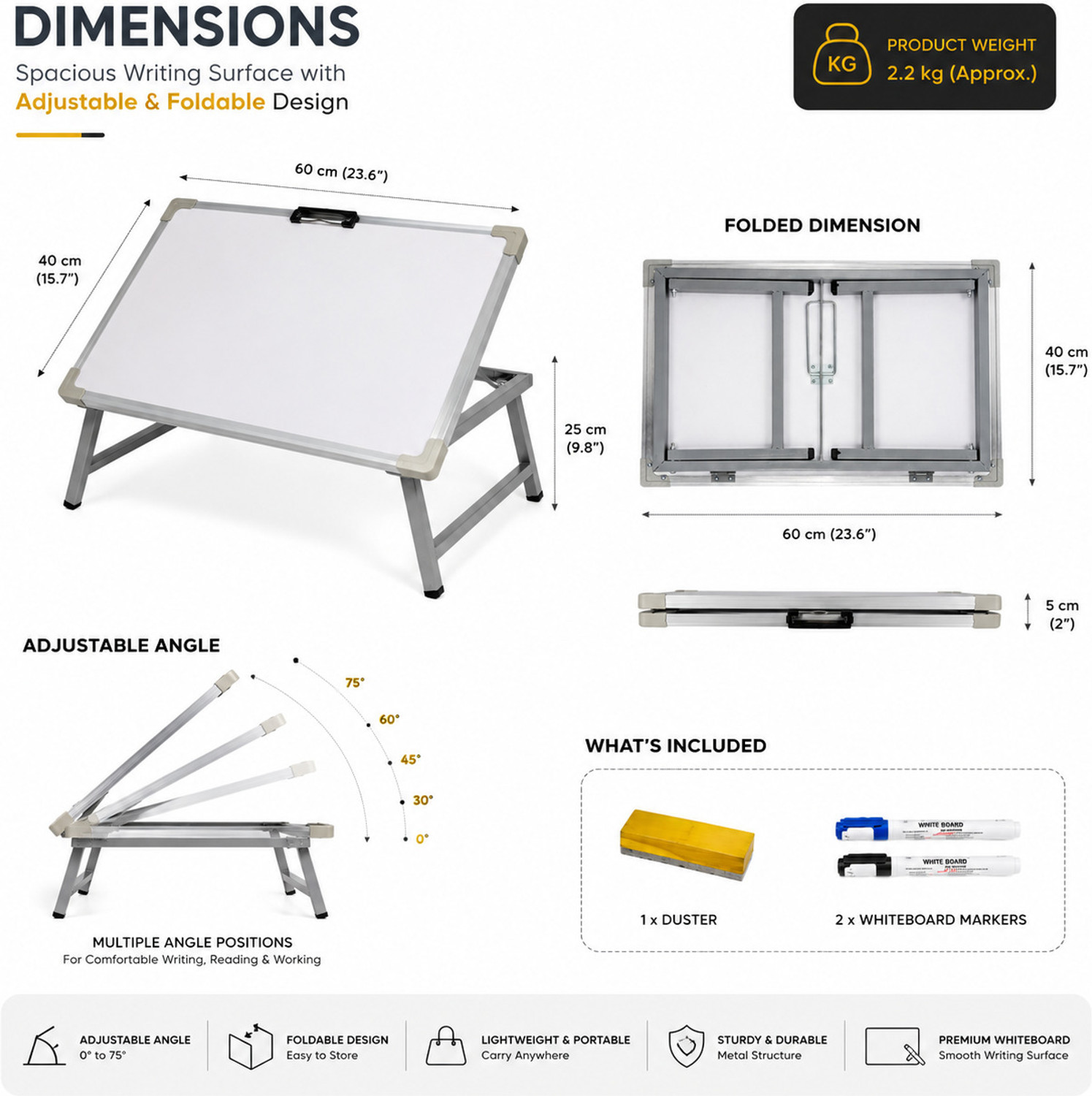 Image of Rite Foldable | Multi-Purpose | Writing Board Surface | Adjustable Angle | Wood Portable Laptop Table