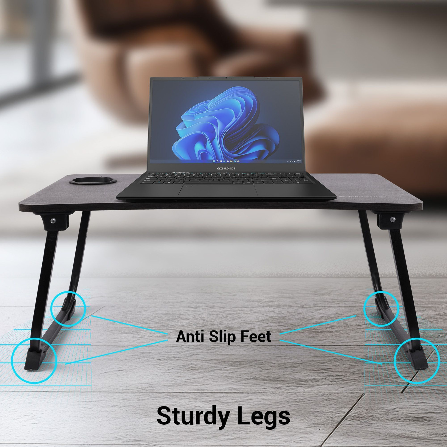 Image of ZEBRONICS ZEB - DOW Y2 (Black) Wood Portable Laptop Table