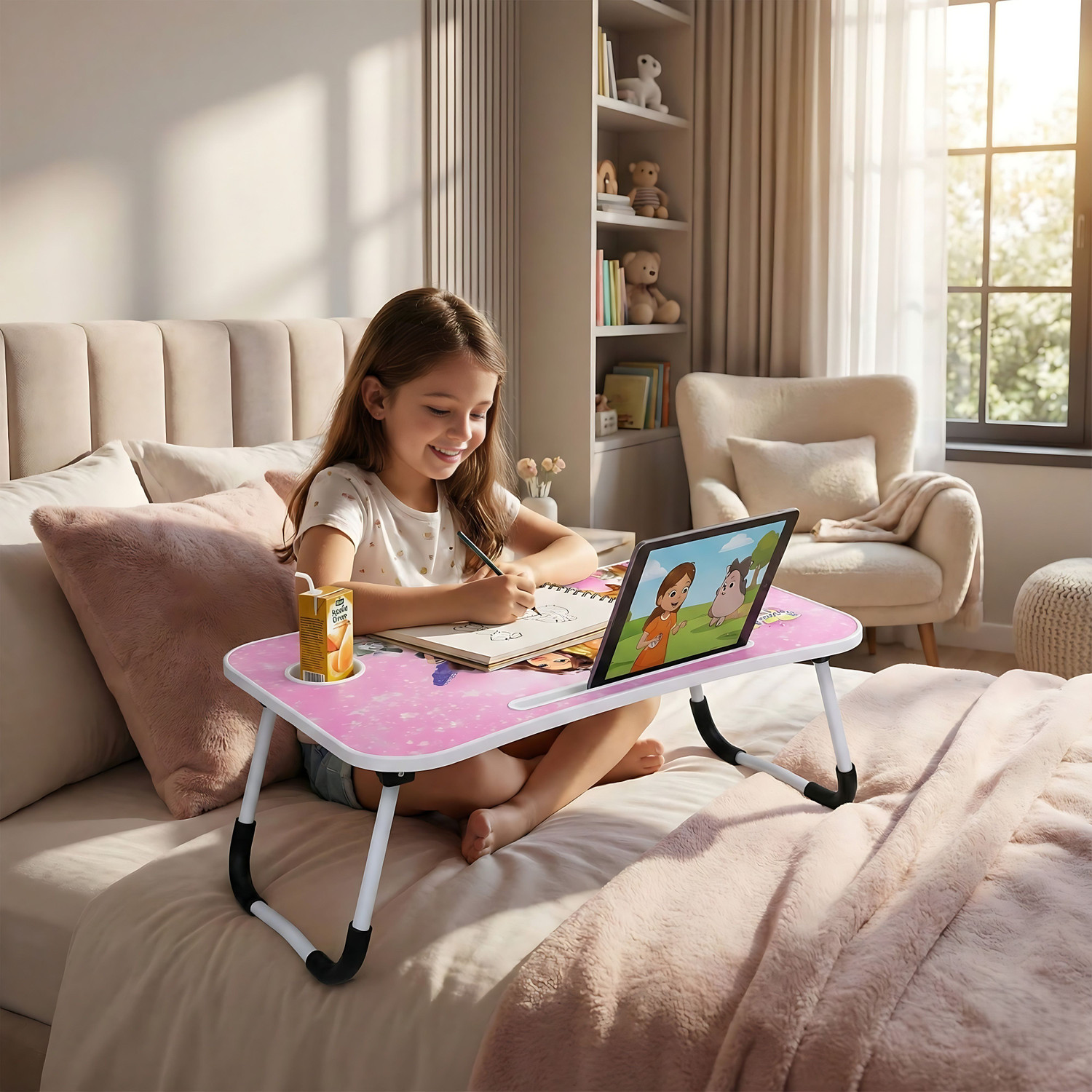 Image of PrimiumQuality Foldable Study Table Laptop Table for Bed | Wooden MDF Portable Desk Wood Portable Laptop Table