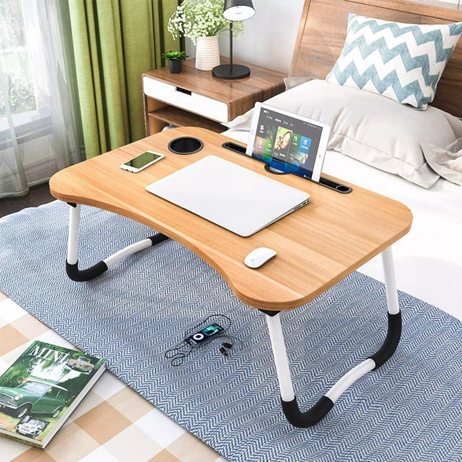 Image of SIDGO Multipurpose Foldable with Cup Holder, Study , Bed Wood Portable Laptop Table