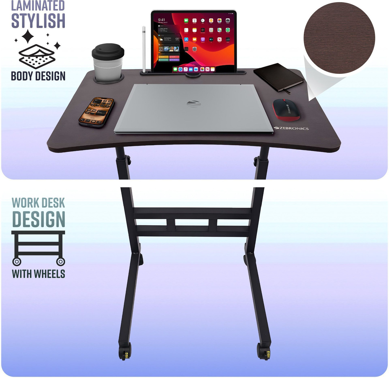 Image of ZEBRONICS ZEB-DOW Y1 Wood Portable Laptop Table